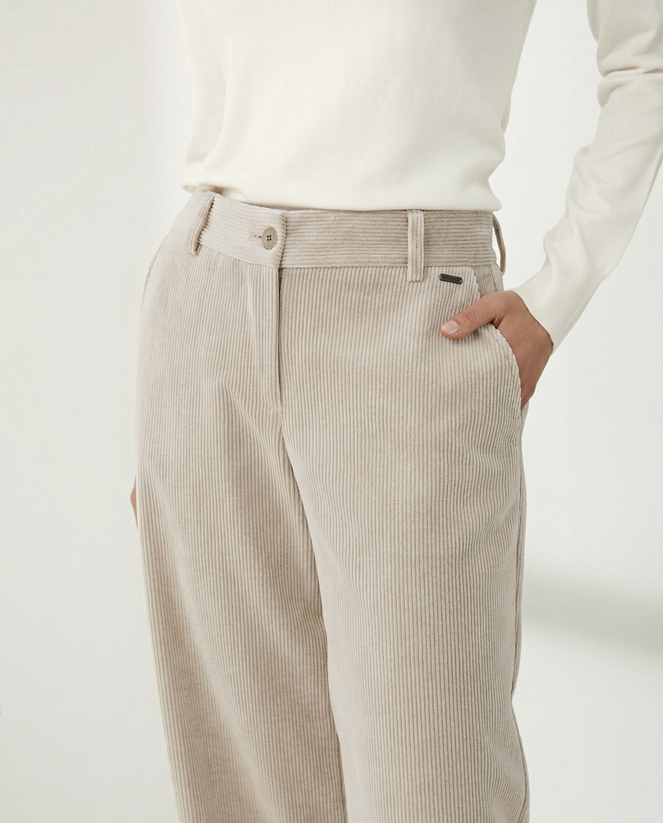 Pantalón recto de mujer de pana - Paz Torras - Crudo Crudo-4