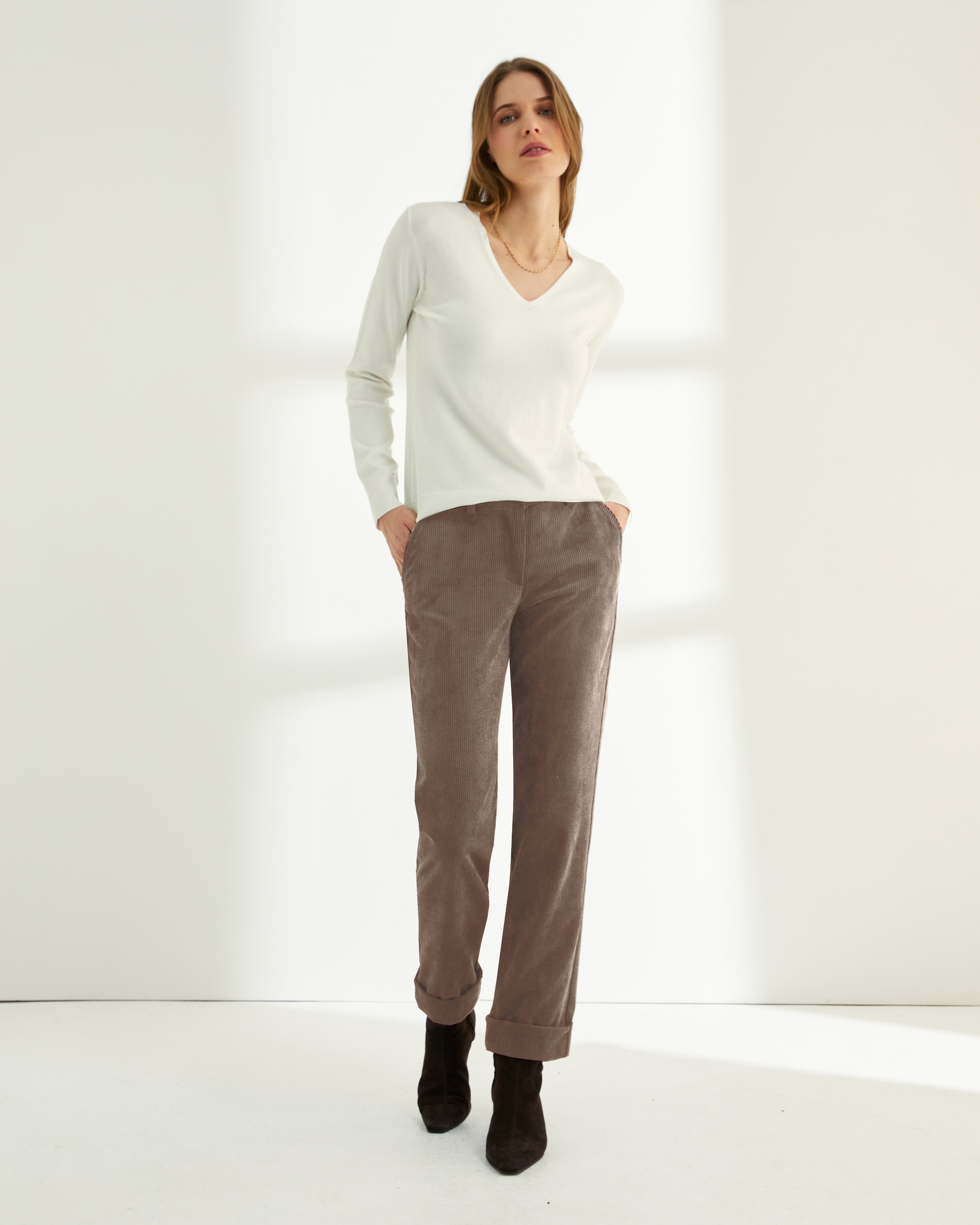 Pantalón tobillero de mujer pana cintura elástica - Paz Torras - Topo Topo-1