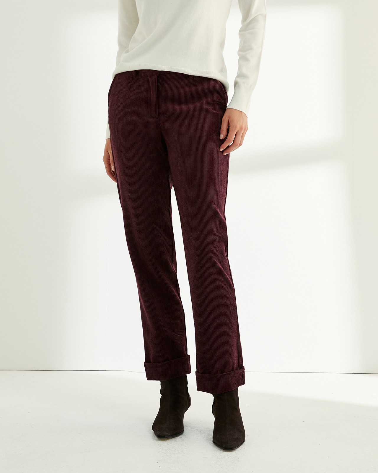 Pantalón tobillero de mujer pana cintura elástica - Paz Torras - Granate Granate-2