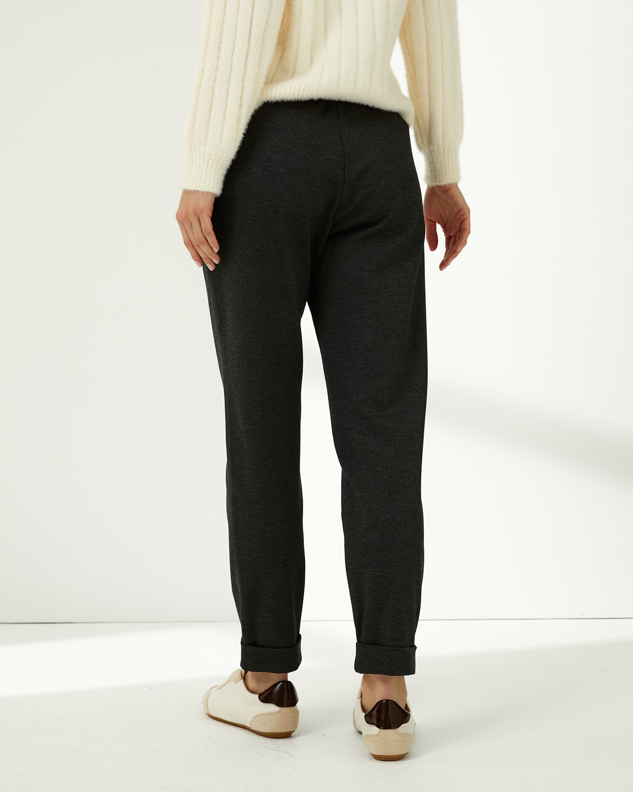 Pantalón tobillero de mujer punto liso cintura elástica - Paz Torras - Gris oscuro Gris oscuro-3