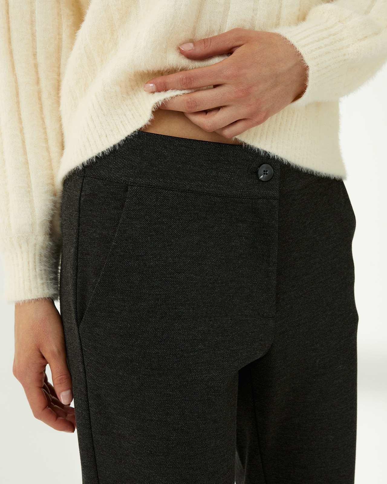 Pantalón tobillero de mujer punto liso cintura elástica - Paz Torras - Gris oscuro Gris oscuro-4