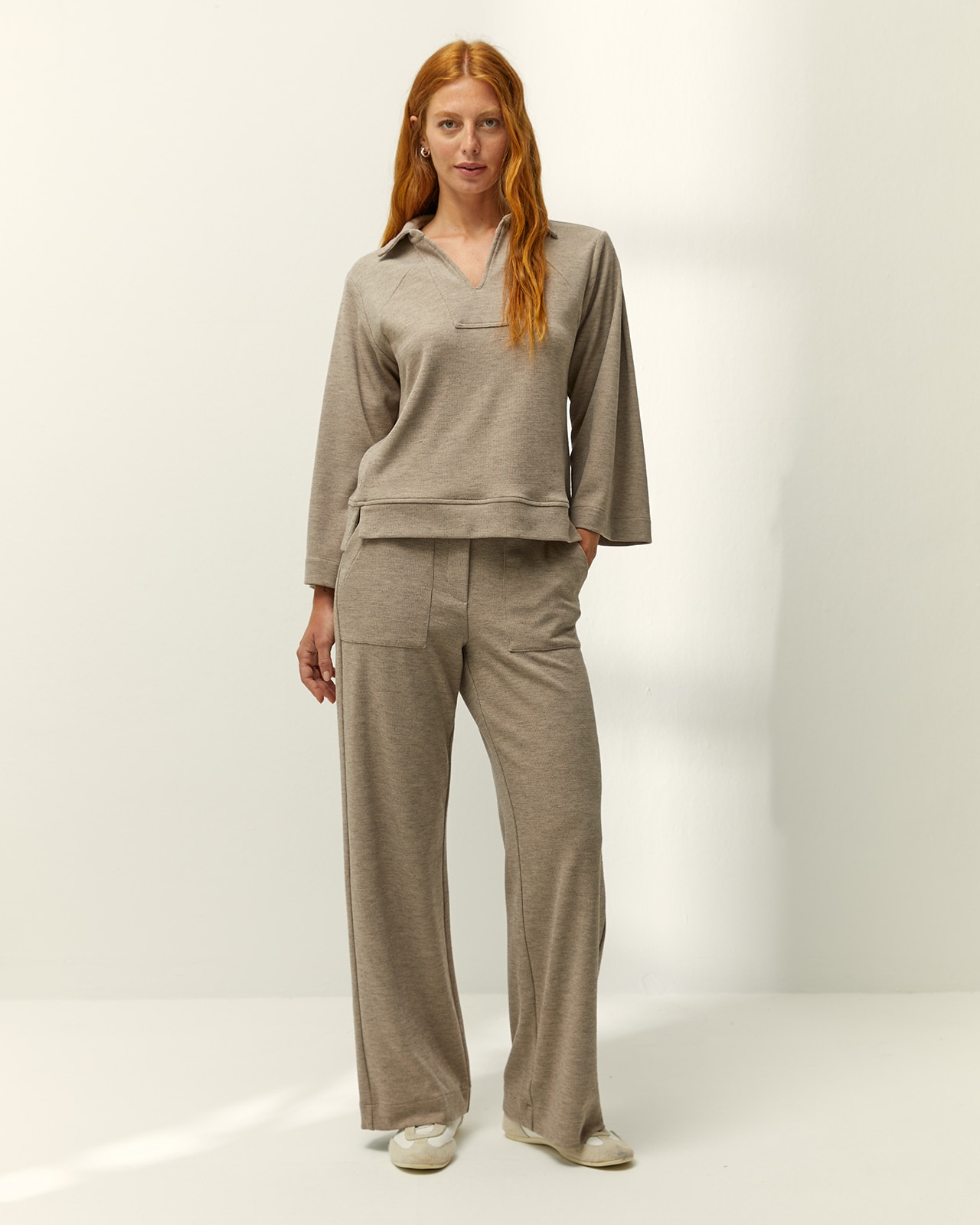 Pantalón ancho de mujer punto liso cintura elástica - Paz Torras - Piedra Piedra-1