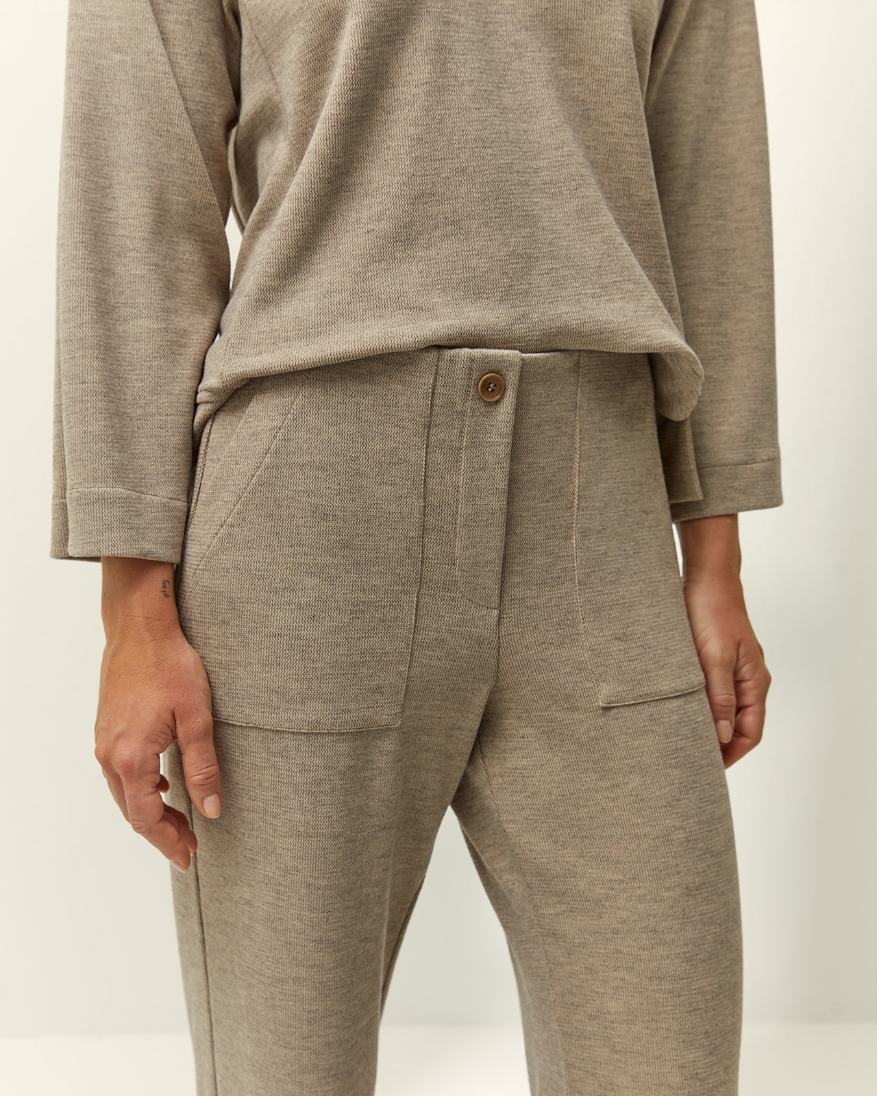 Pantalón ancho de mujer punto liso cintura elástica - Paz Torras - Piedra Piedra-4