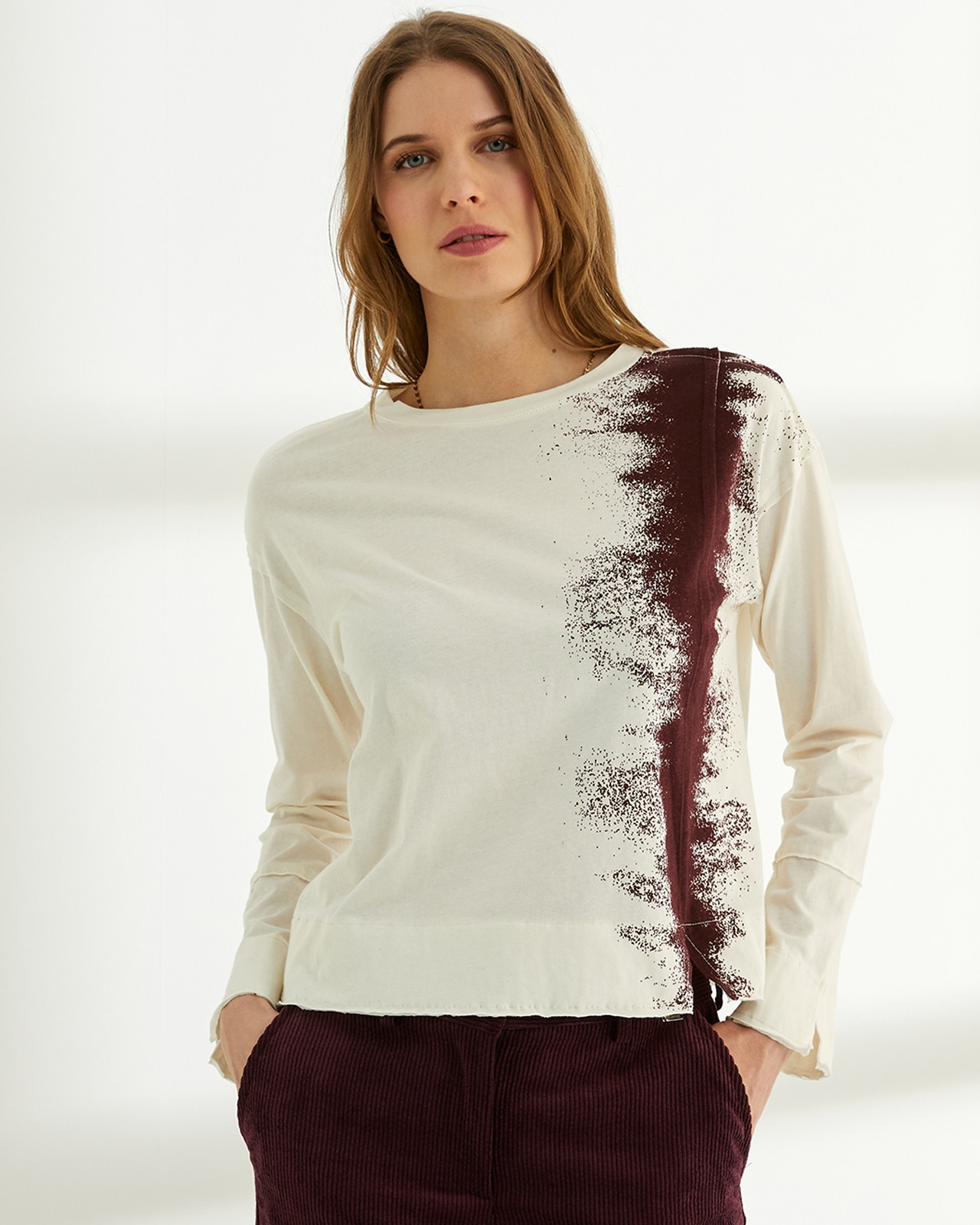 Camiseta de mujer cuello redondo manga larga - Paz Torras - Crudo Crudo-2