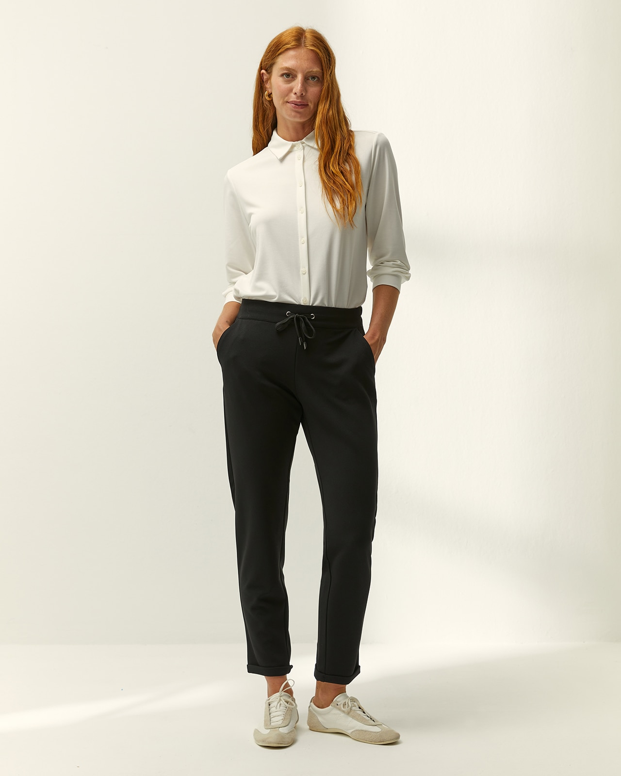 Pantalón tobillero de mujer punto liso cintura elástica - Paz Torras - Negro Negro-1