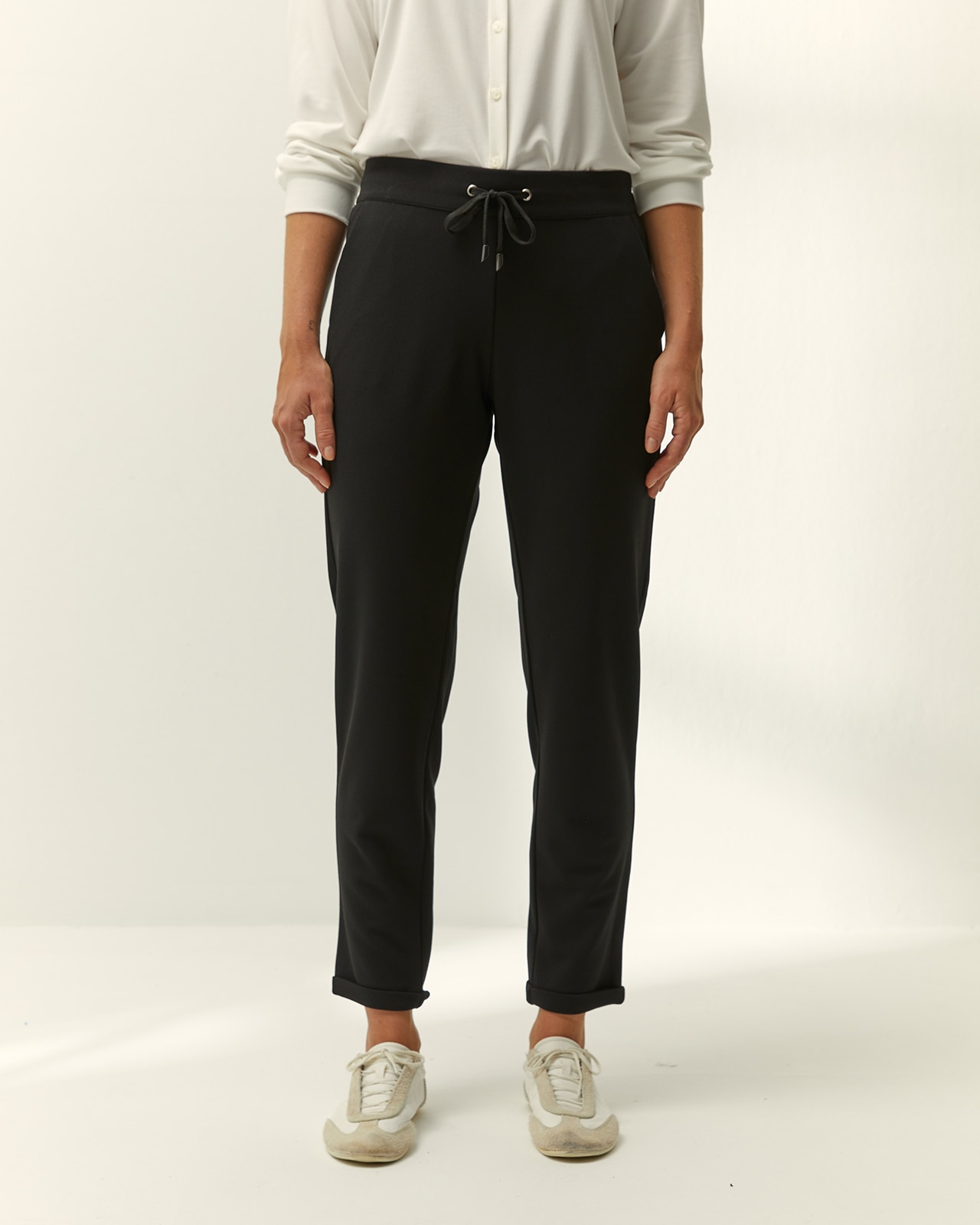 Pantalón tobillero de mujer punto liso cintura elástica - Paz Torras - Negro Negro-2