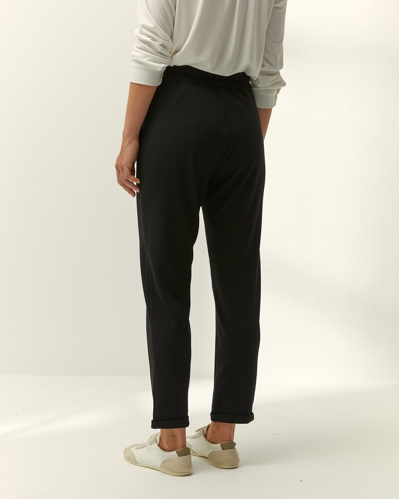 Pantalón tobillero de mujer punto liso cintura elástica - Paz Torras - Negro Negro-3