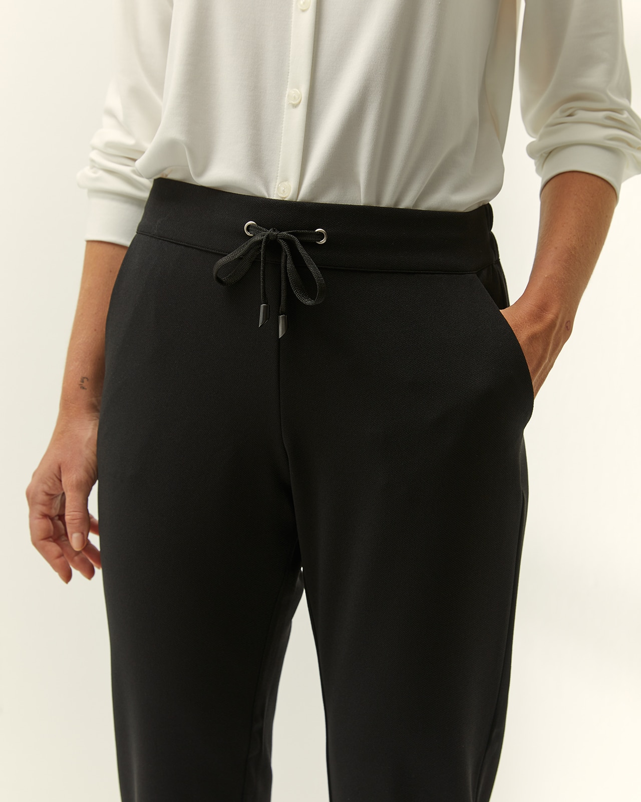 Pantalón tobillero de mujer punto liso cintura elástica - Paz Torras - Negro Negro-4