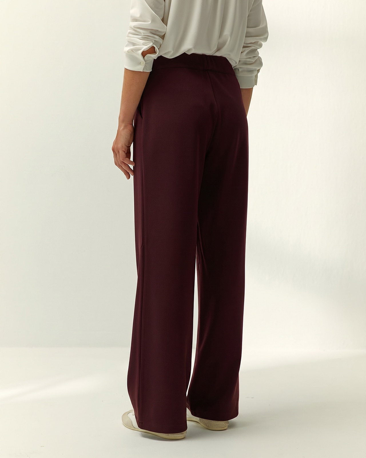 Pantalón recto de mujer punto liso cintura elástica - Paz Torras - Granate Granate-3