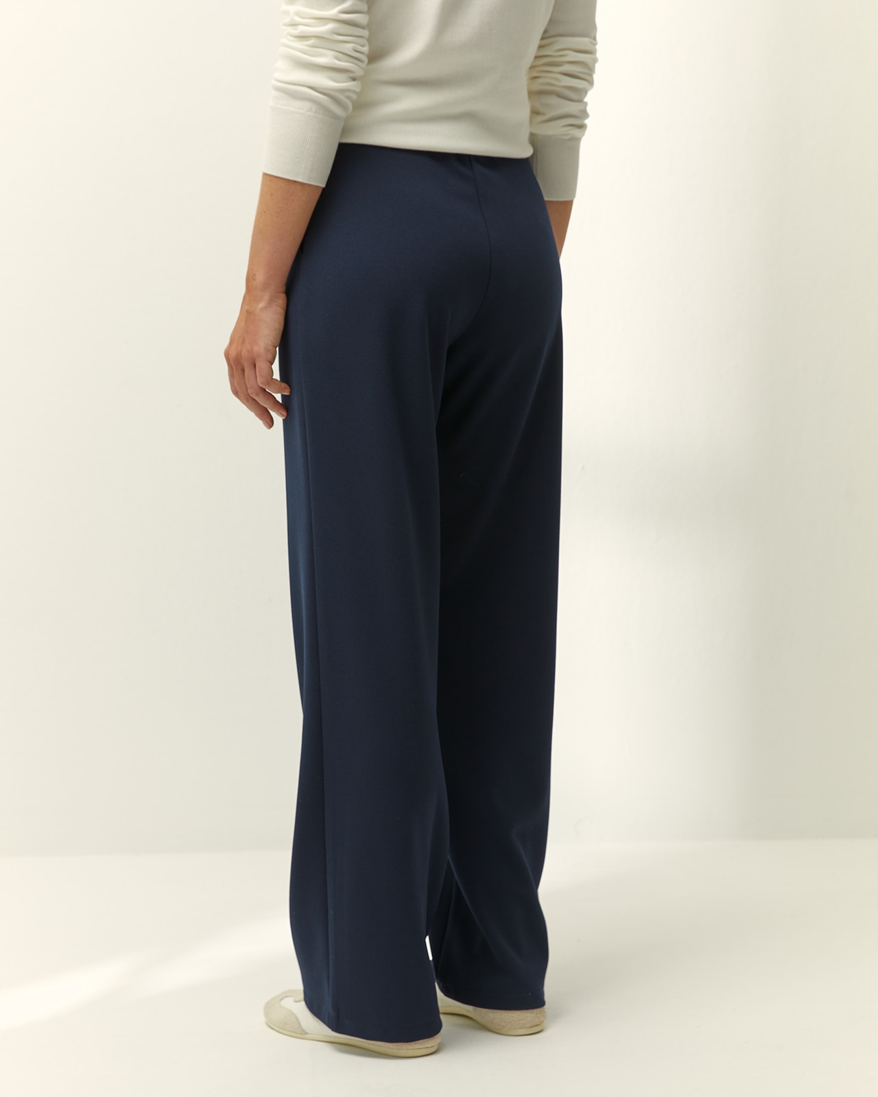 Pantalón recto de mujer punto liso cintura elástica - Paz Torras - Azul marino Azul marino-3