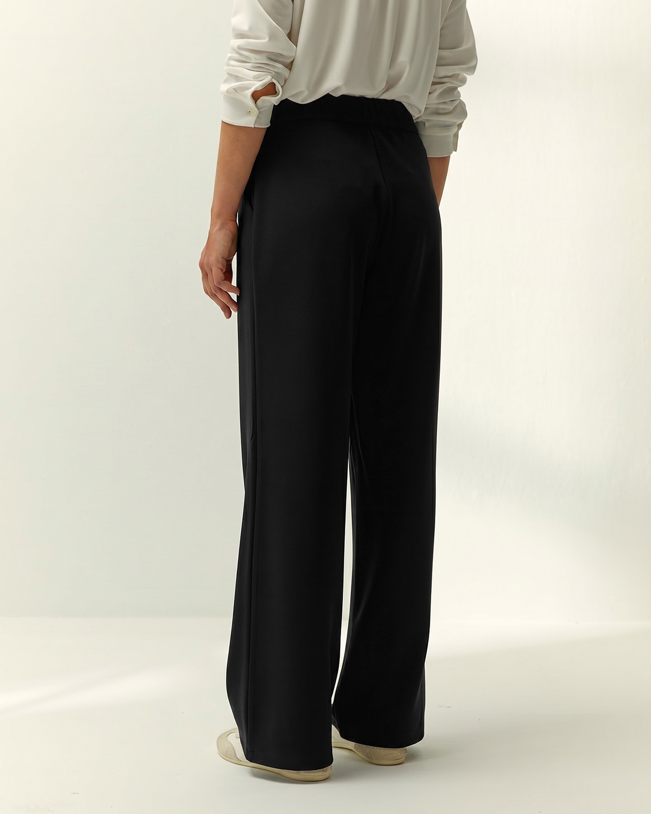 Pantalón recto de mujer punto liso cintura elástica - Paz Torras - Negro Negro-3