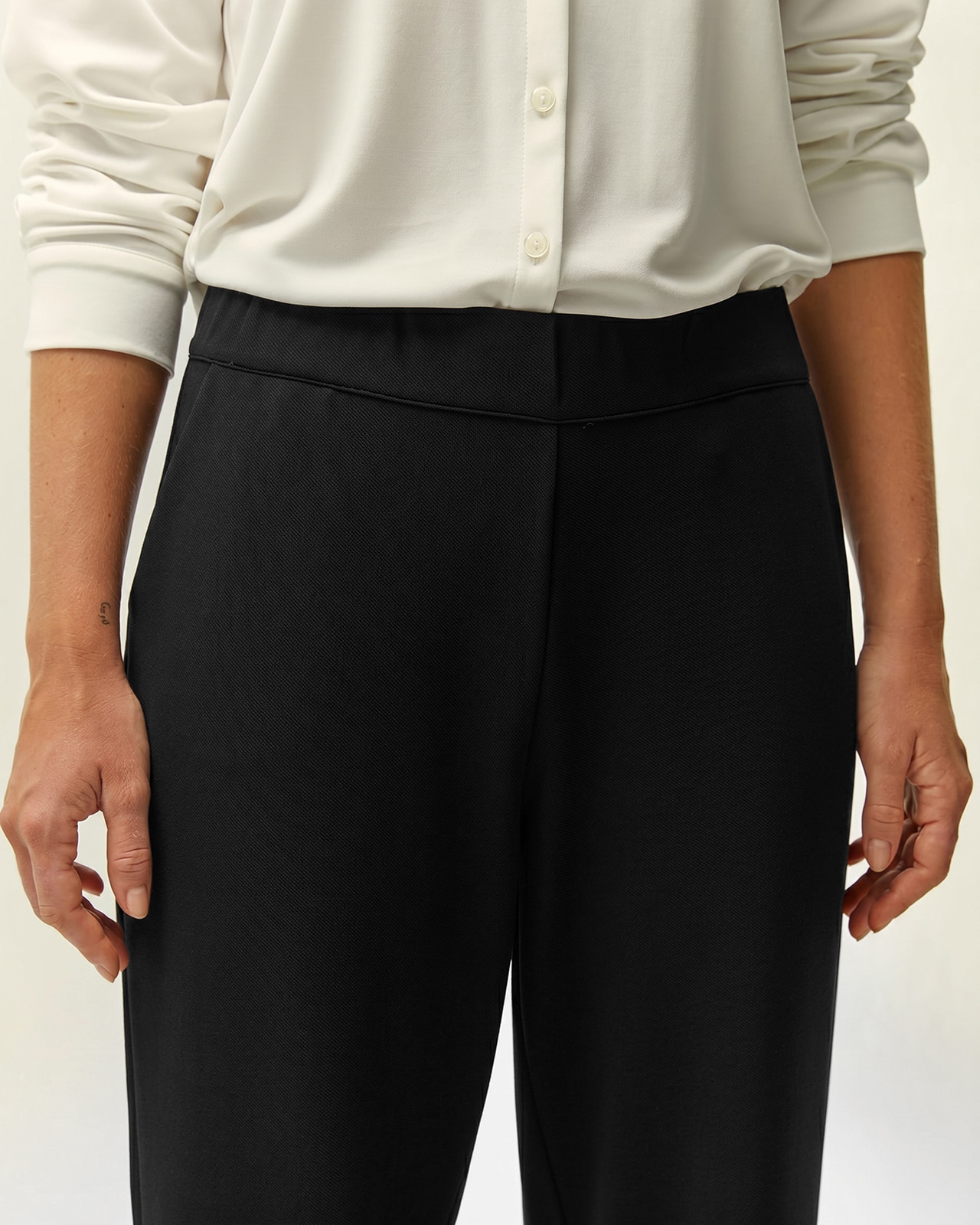 Pantalón recto de mujer punto liso cintura elástica - Paz Torras - Negro Negro-4