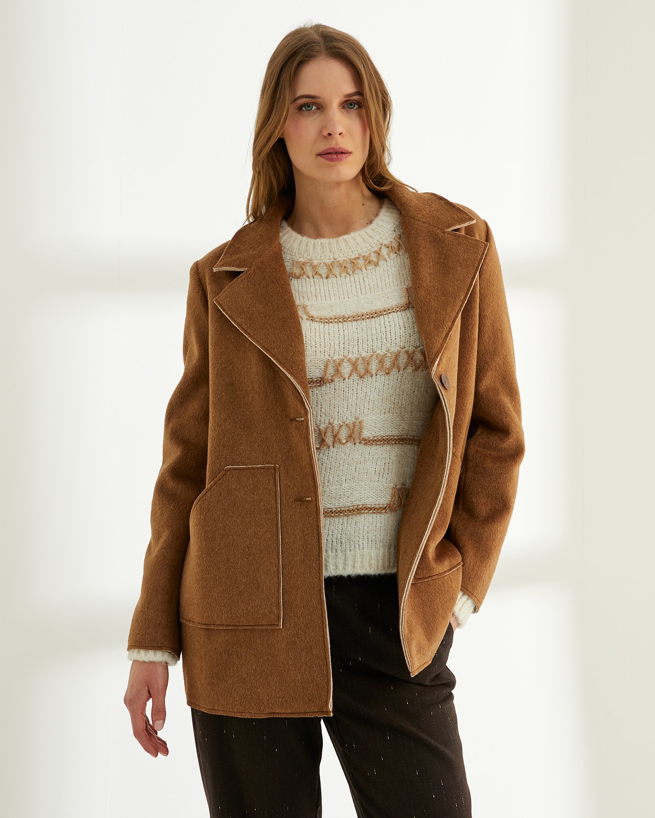 Abrigo de mujer doble faz - Paz Torras - Camel Camel-2
