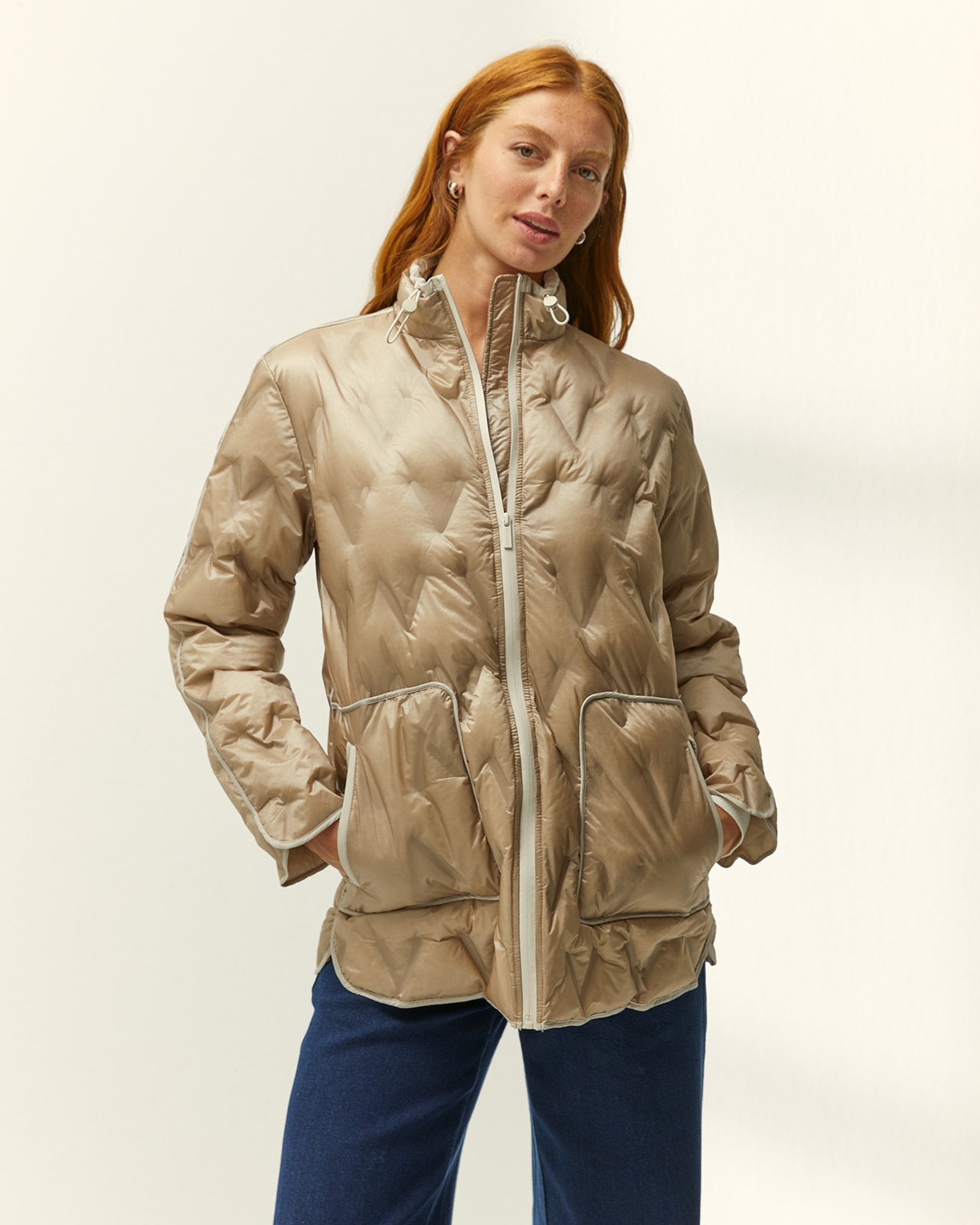 Parka de mujer acolchada cuello semialzado - Paz Torras - Beige Beige-2