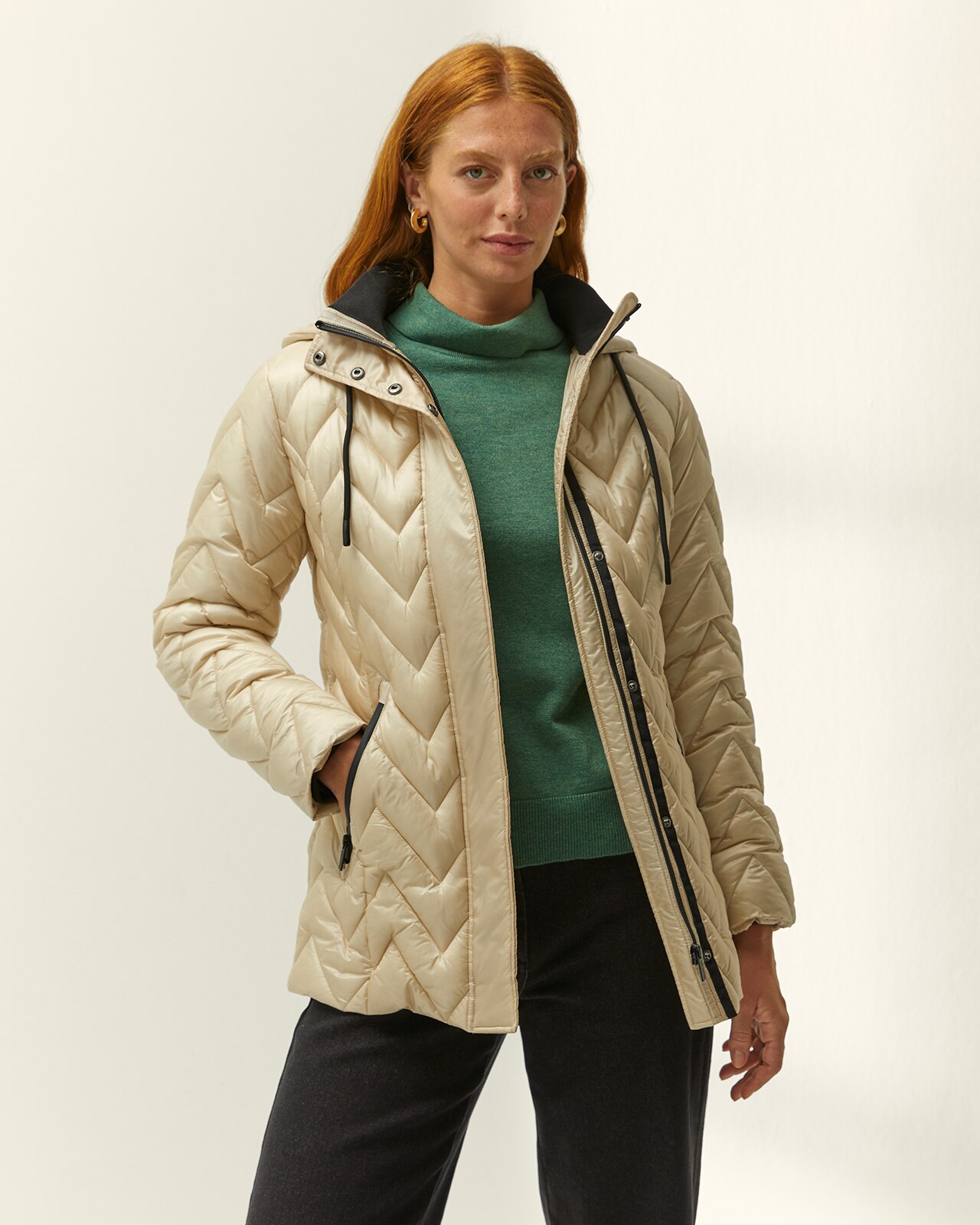 Parka de mujer acolchada capucha desmontable - Paz Torras - Beige Beige-2