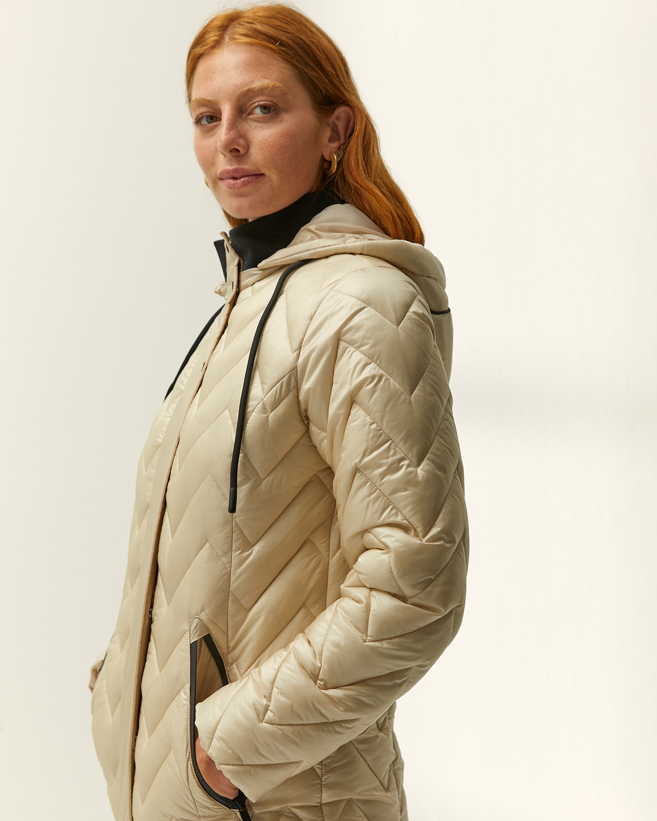 Parka de mujer acolchada capucha desmontable - Paz Torras - Beige Beige-4
