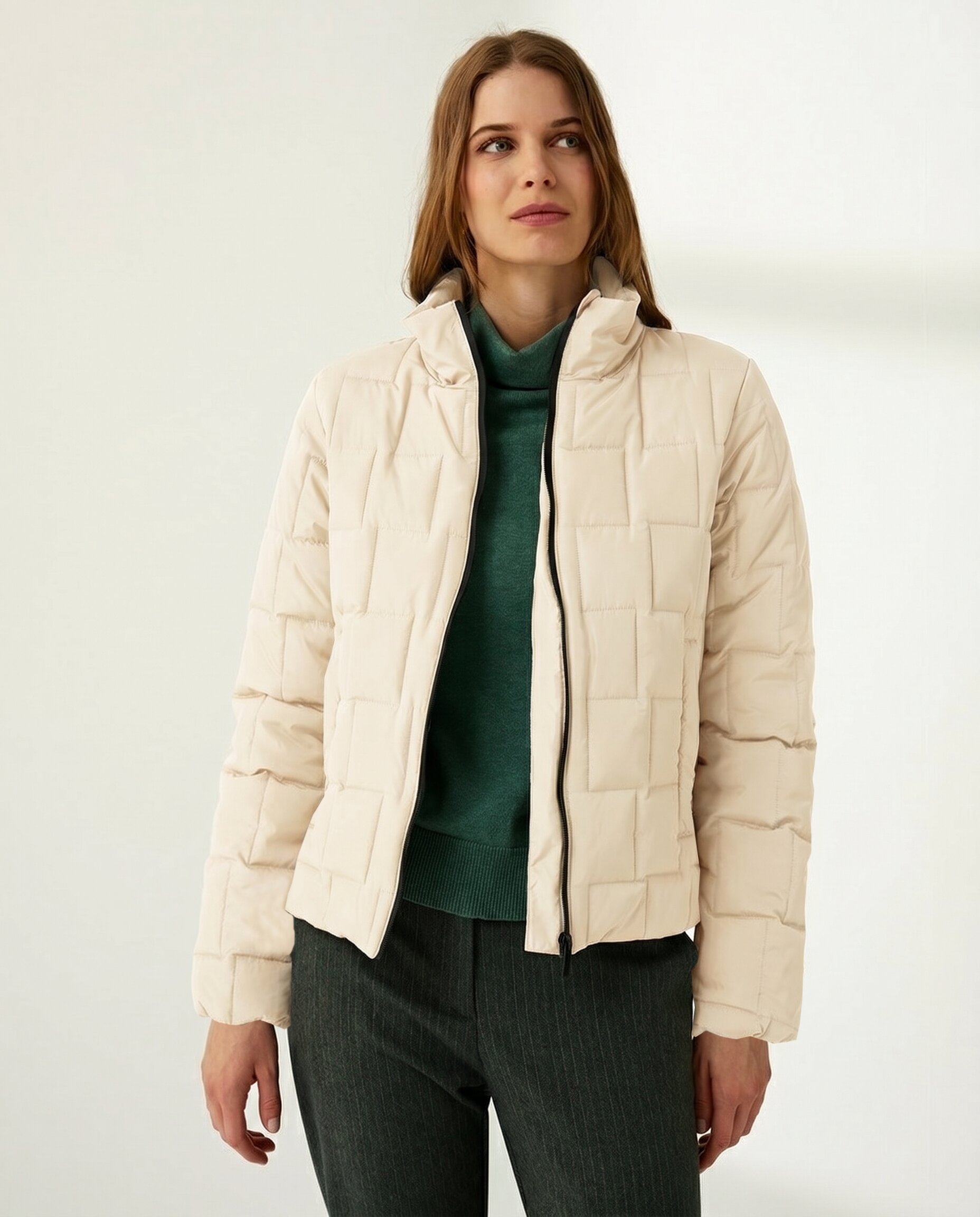 Parka corta de mujer acolchada cuello alzado - Paz Torras - Crudo Crudo-2