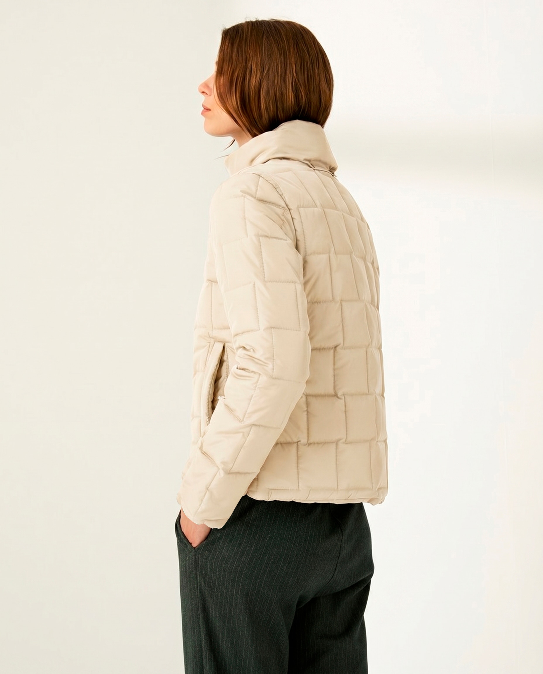 Parka corta de mujer acolchada cuello alzado - Paz Torras - Crudo Crudo-3