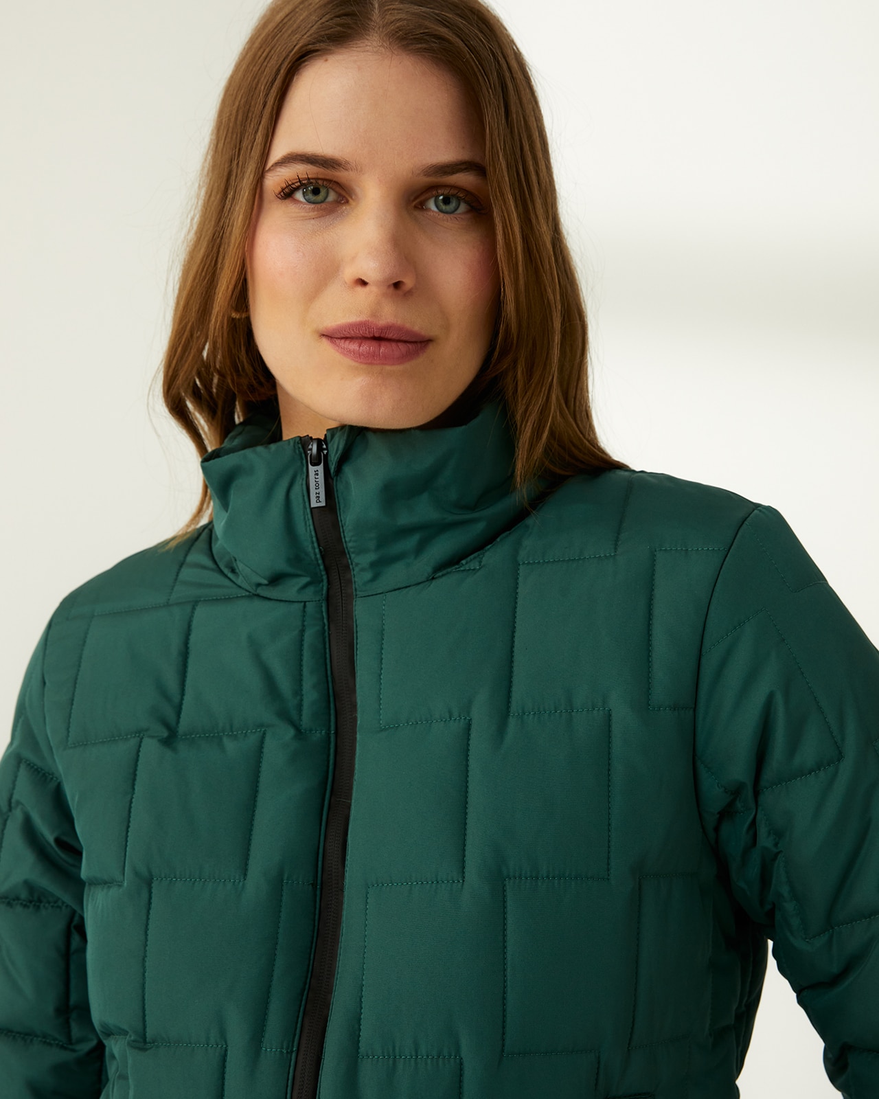 Parka corta de mujer acolchada cuello alzado - Paz Torras - Verde Verde-4