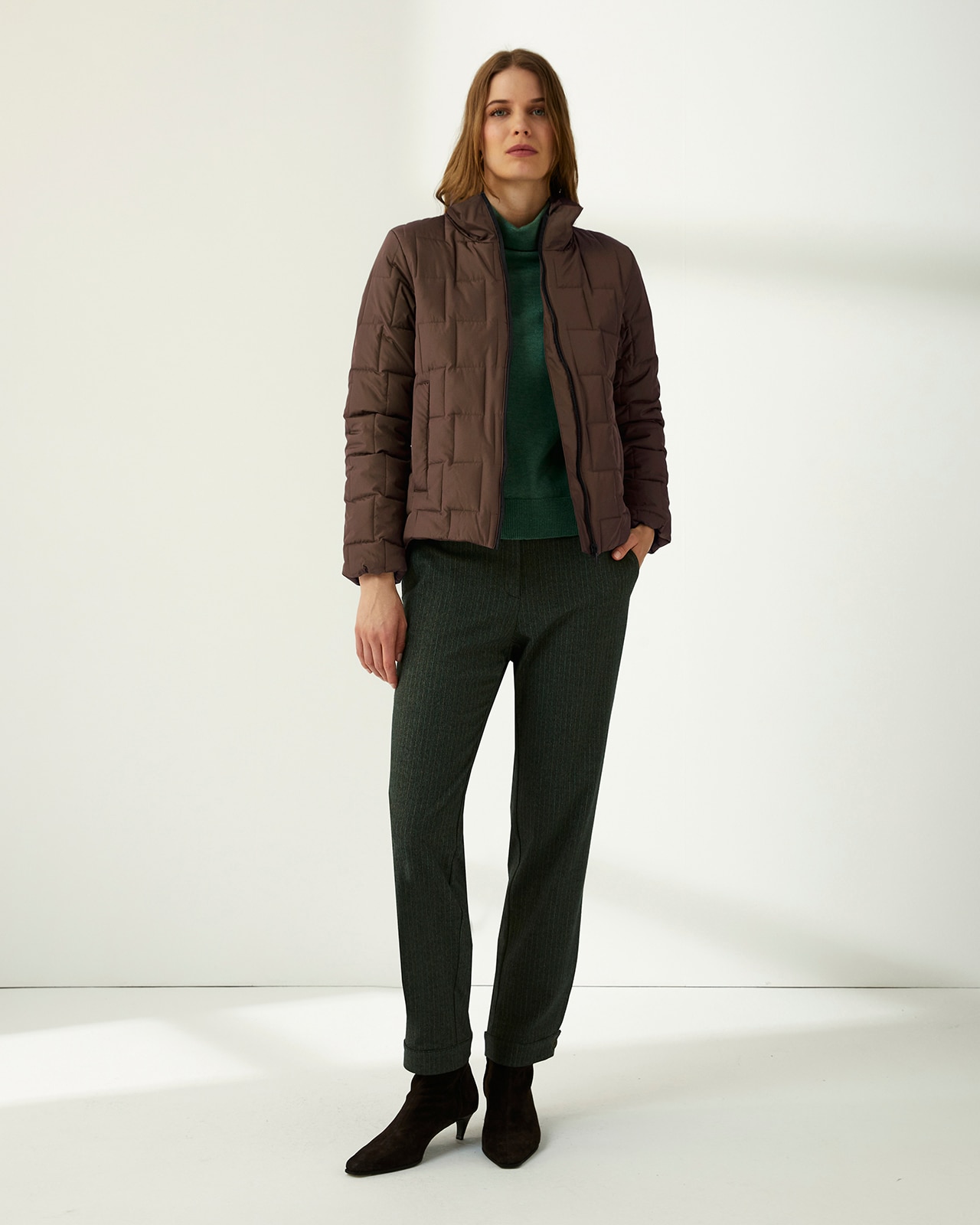 Parka corta de mujer acolchada cuello alzado - Paz Torras - Marrón oscuro Marrón oscuro-1