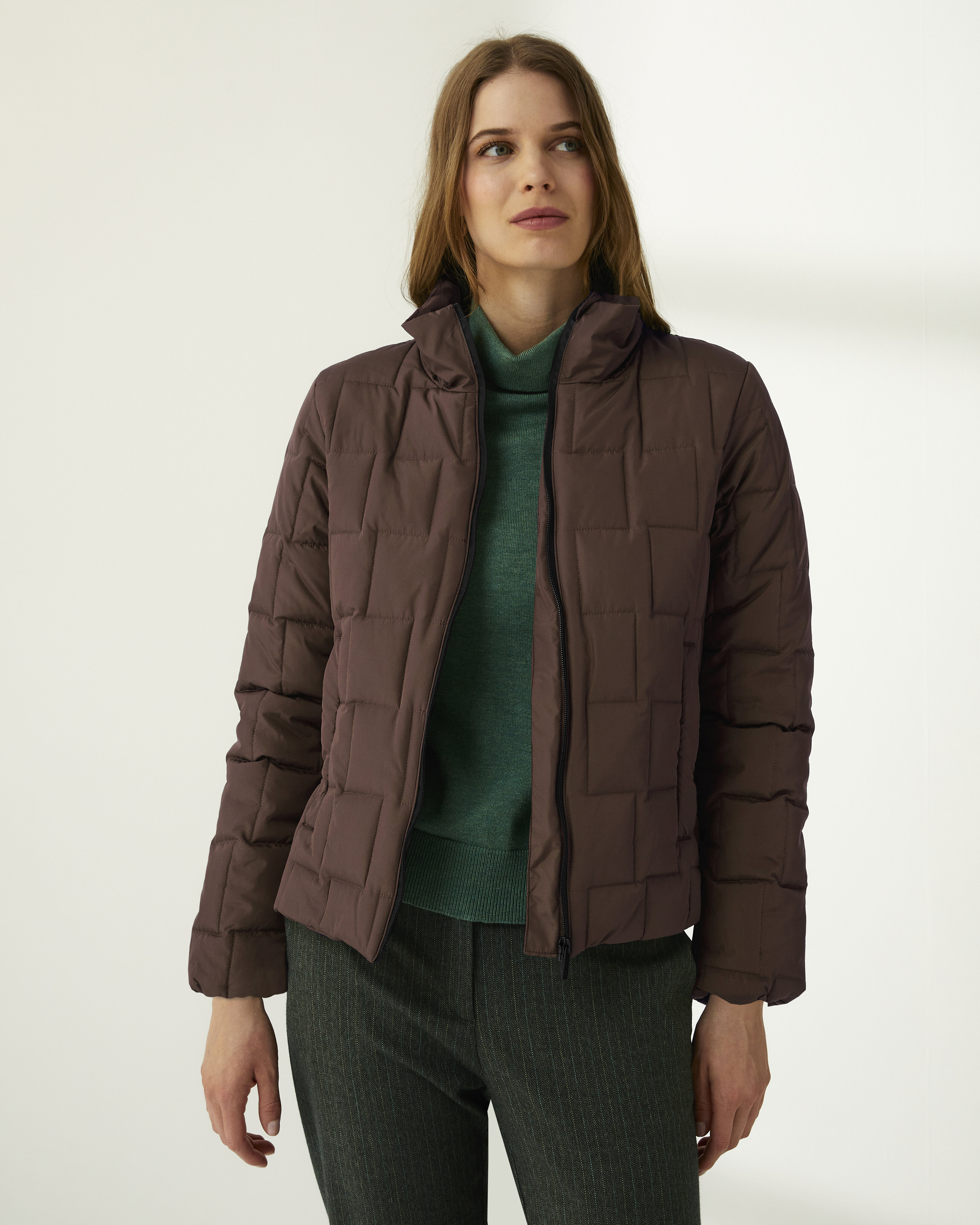 Parka corta de mujer acolchada cuello alzado - Paz Torras - Marrón oscuro Marrón oscuro-2