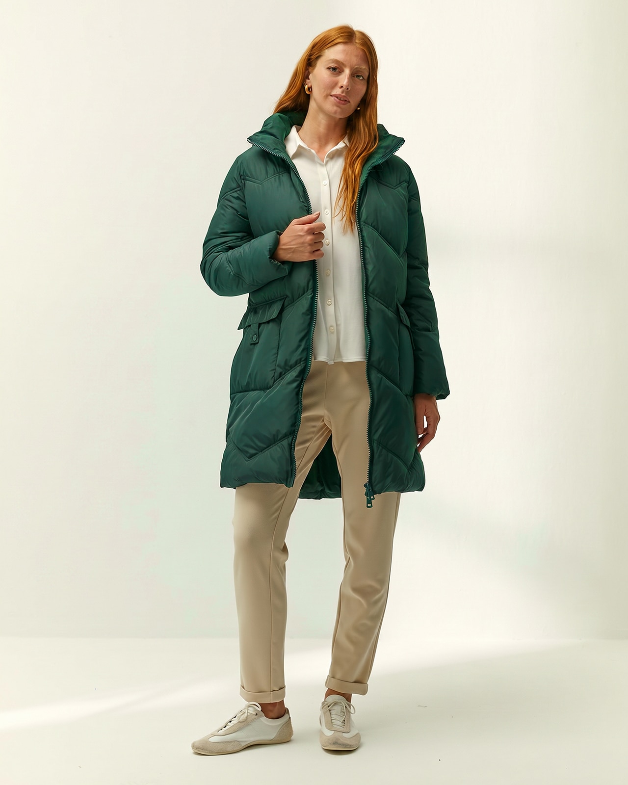 Parka larga de mujer acolchada capucha desmontable - Paz Torras - Verde Verde-1