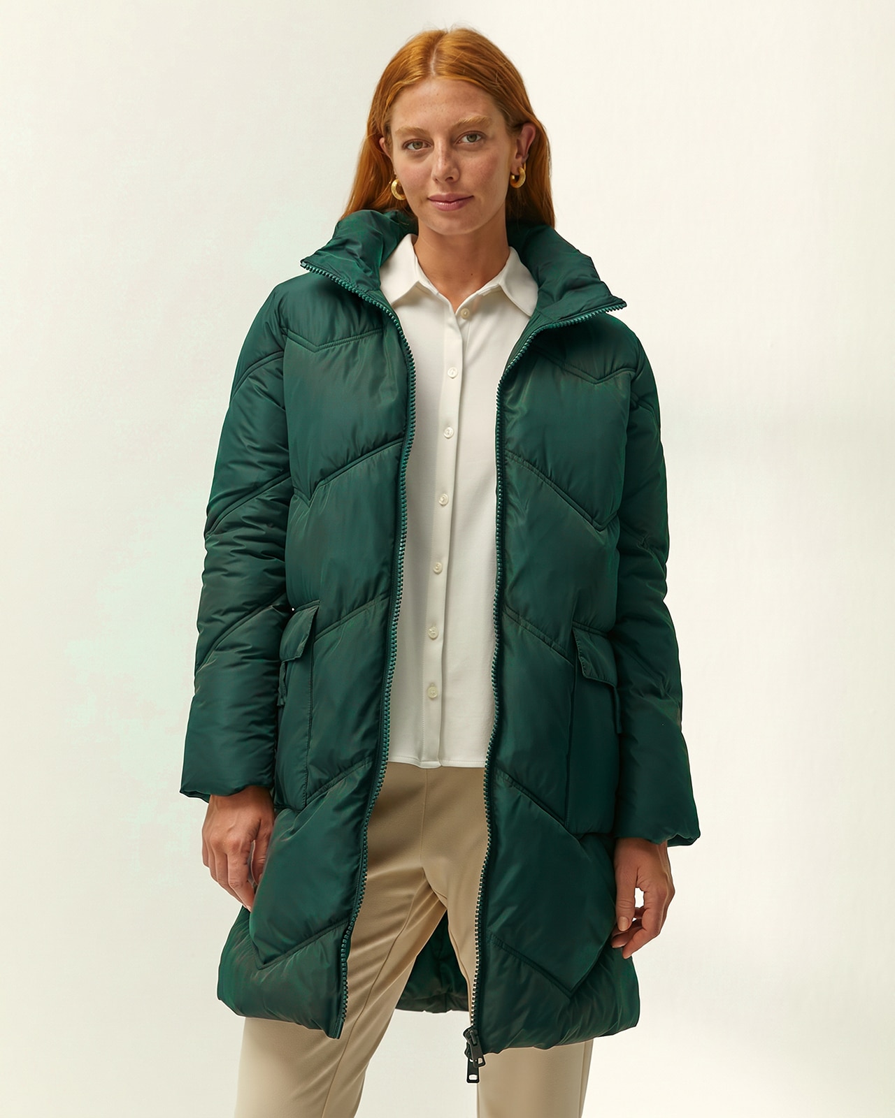 Parka larga de mujer acolchada capucha desmontable - Paz Torras - Verde Verde-2