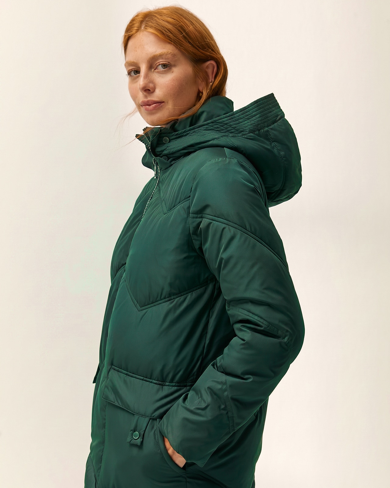 Parka larga de mujer acolchada capucha desmontable - Paz Torras - Verde Verde-4