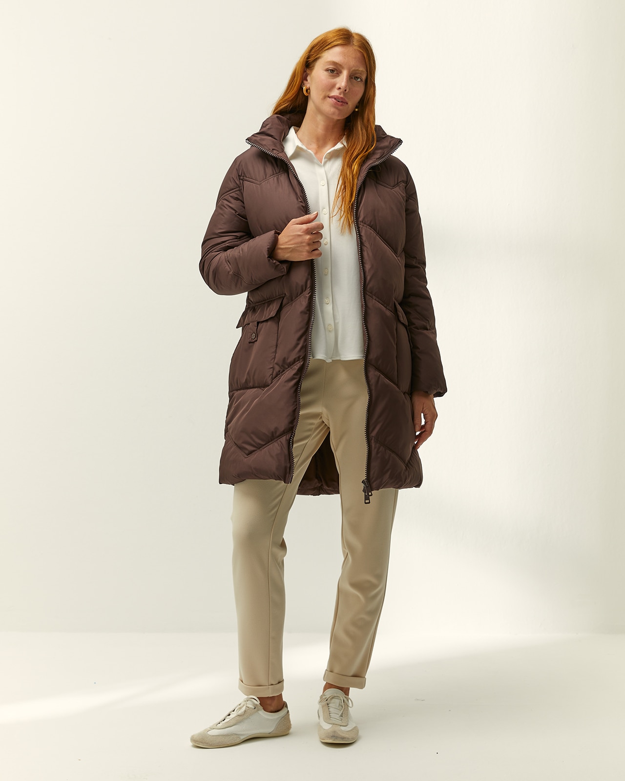 Parka larga de mujer acolchada capucha desmontable - Paz Torras - Marrón oscuro Marrón oscuro-1