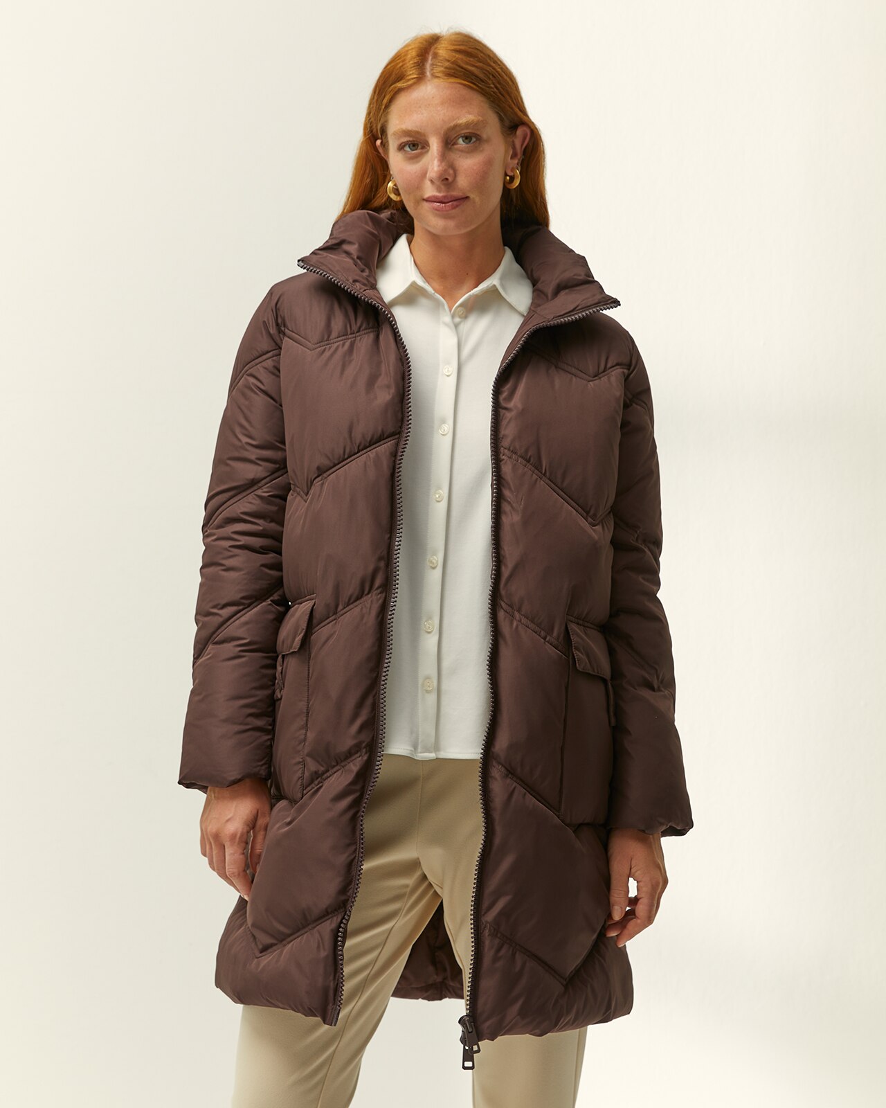 Parka larga de mujer acolchada capucha desmontable - Paz Torras - Marrón oscuro Marrón oscuro-2
