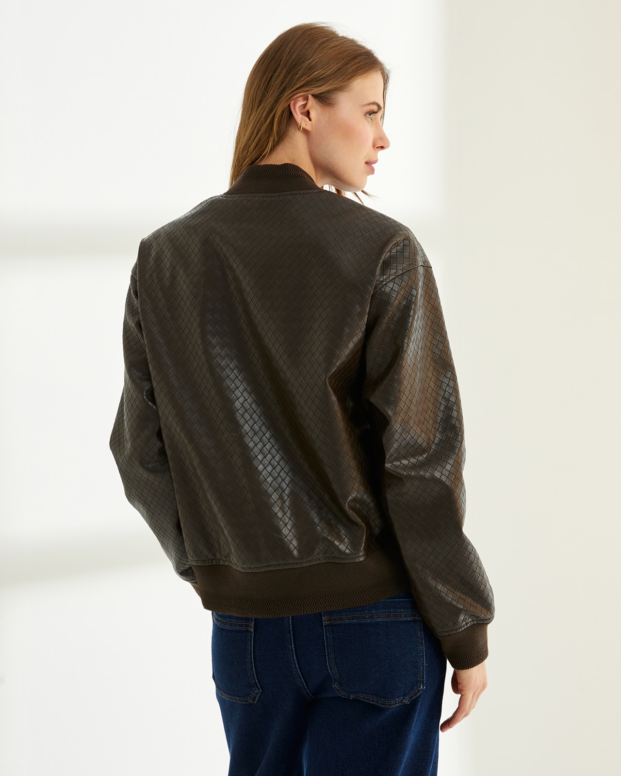 Chaqueta de mujer tipo bomber ecopiel - Paz Torras - Marrón oscuro Marrón oscuro-3