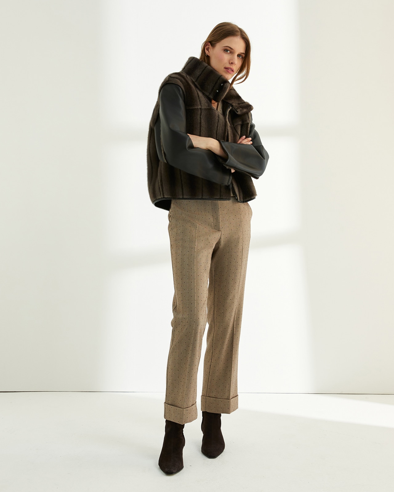 Chaqueta de mujer reversible ecopiel y pelo sintético - Paz Torras - Marrón Marrón-1