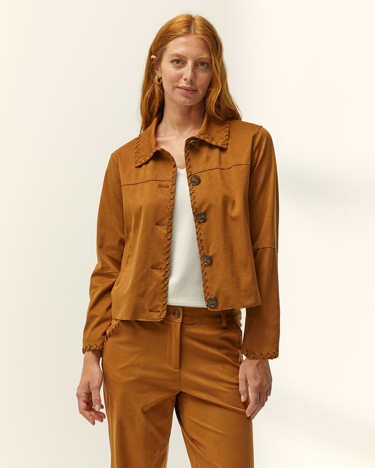 Chaqueta de mujer efecto ante cuello camisero - Paz Torras - Camel Camel-2