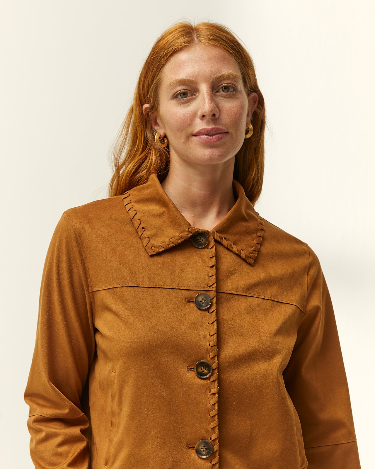 Chaqueta de mujer efecto ante cuello camisero - Paz Torras - Camel Camel-4