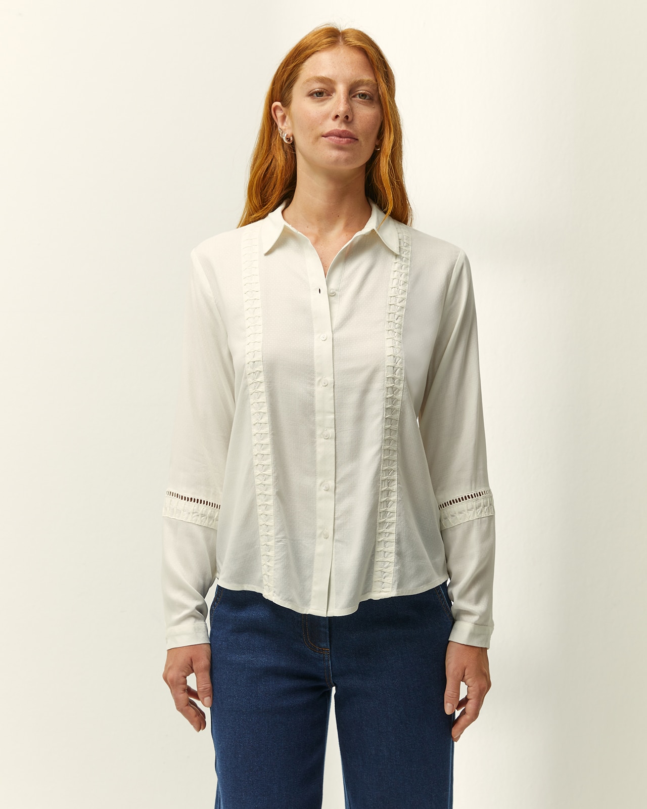 Camisa de mujer cuello camisero manga larga - Paz Torras - Crudo Crudo-2