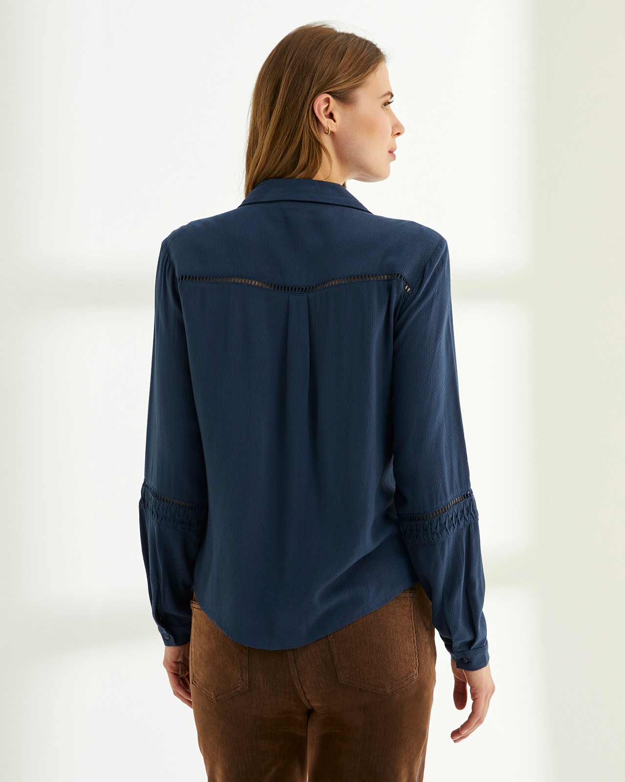 Camisa de mujer cuello camisero manga larga - Paz Torras - Azul Azul-3