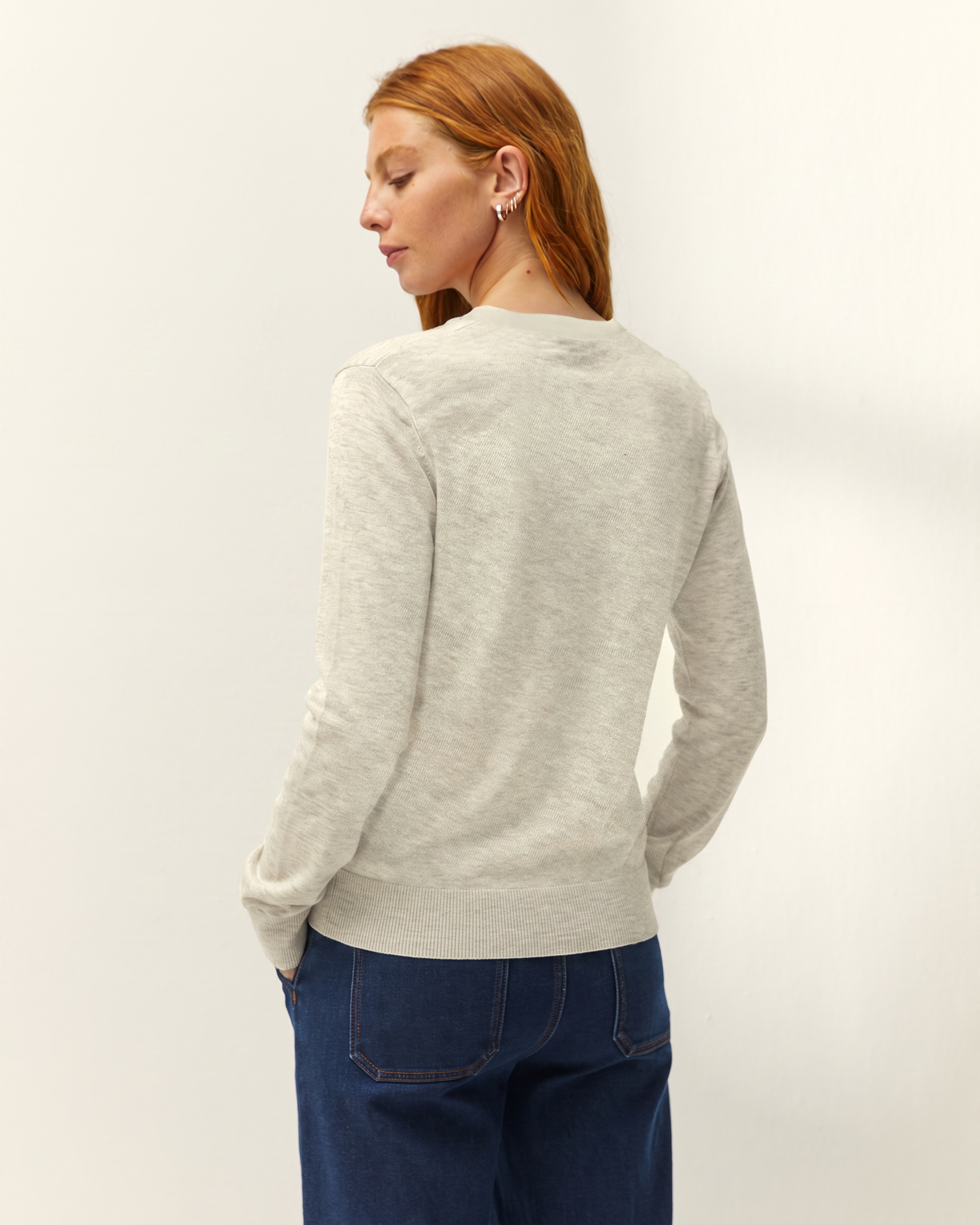 Jersey de mujer punto fino cuello pico - Paz Torras - Crudo Crudo-3