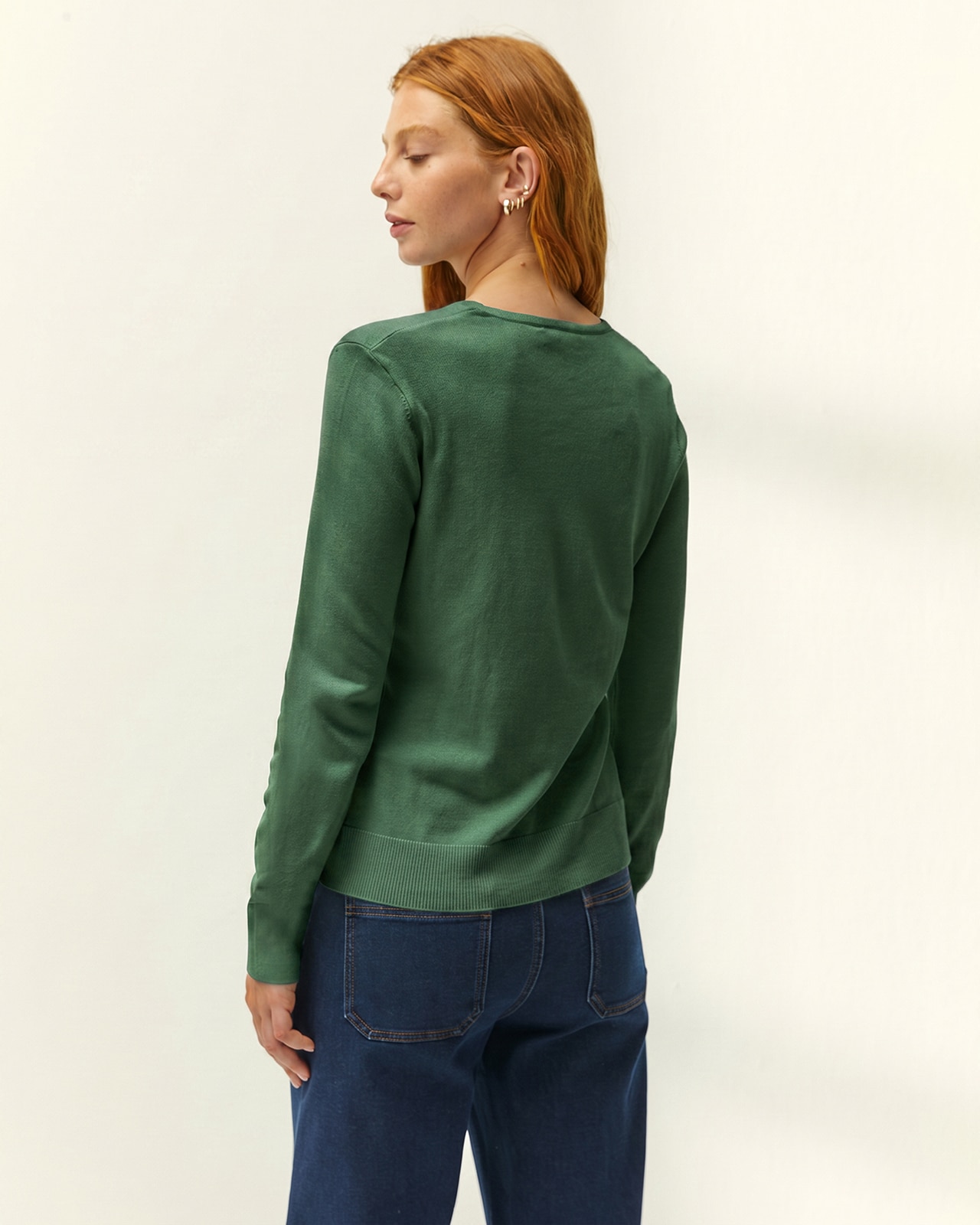 Jersey de mujer punto fino cuello pico - Paz Torras - Verde Verde-3