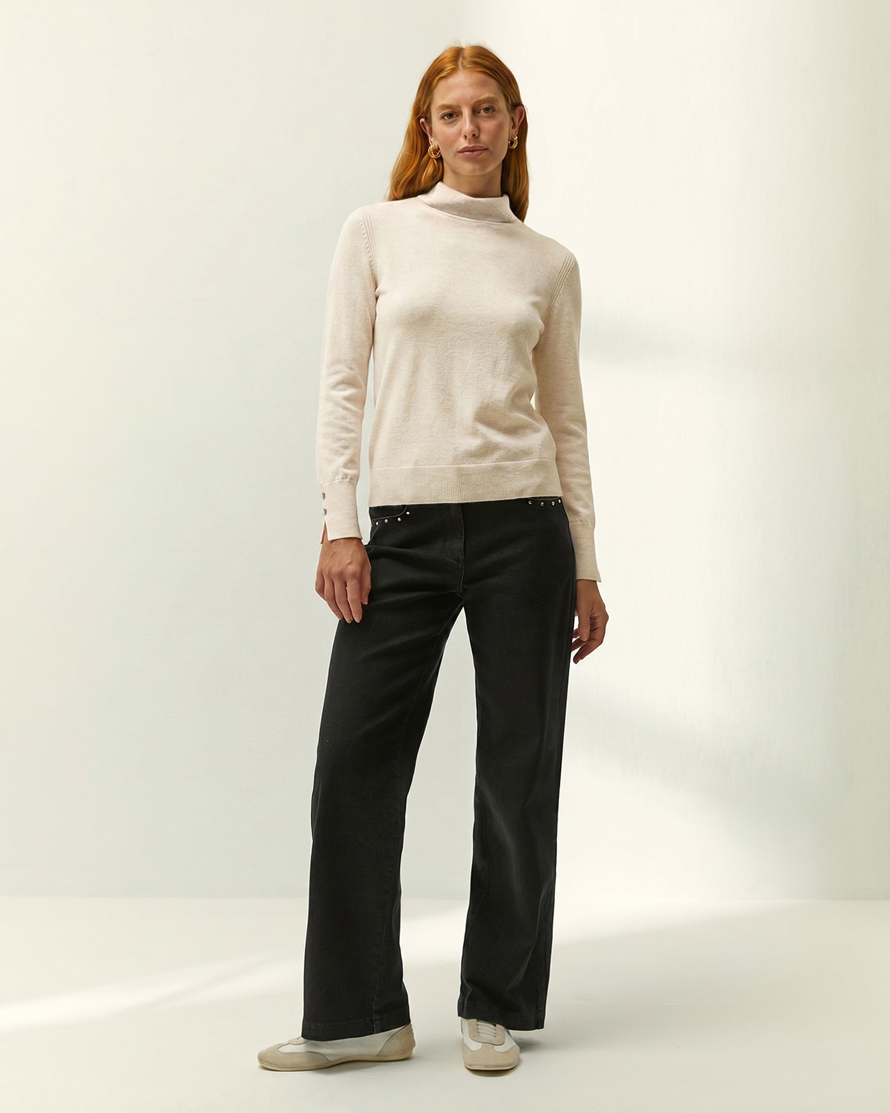 Jersey de mujer punto fino cuello alto - Paz Torras - Crudo Crudo-1