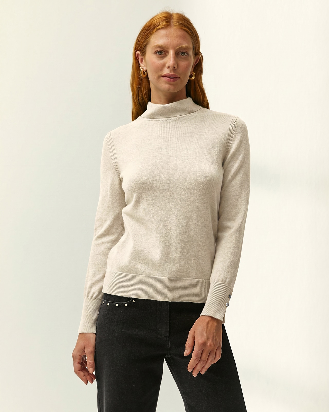 Jersey de mujer punto fino cuello alto - Paz Torras - Crudo Crudo-2