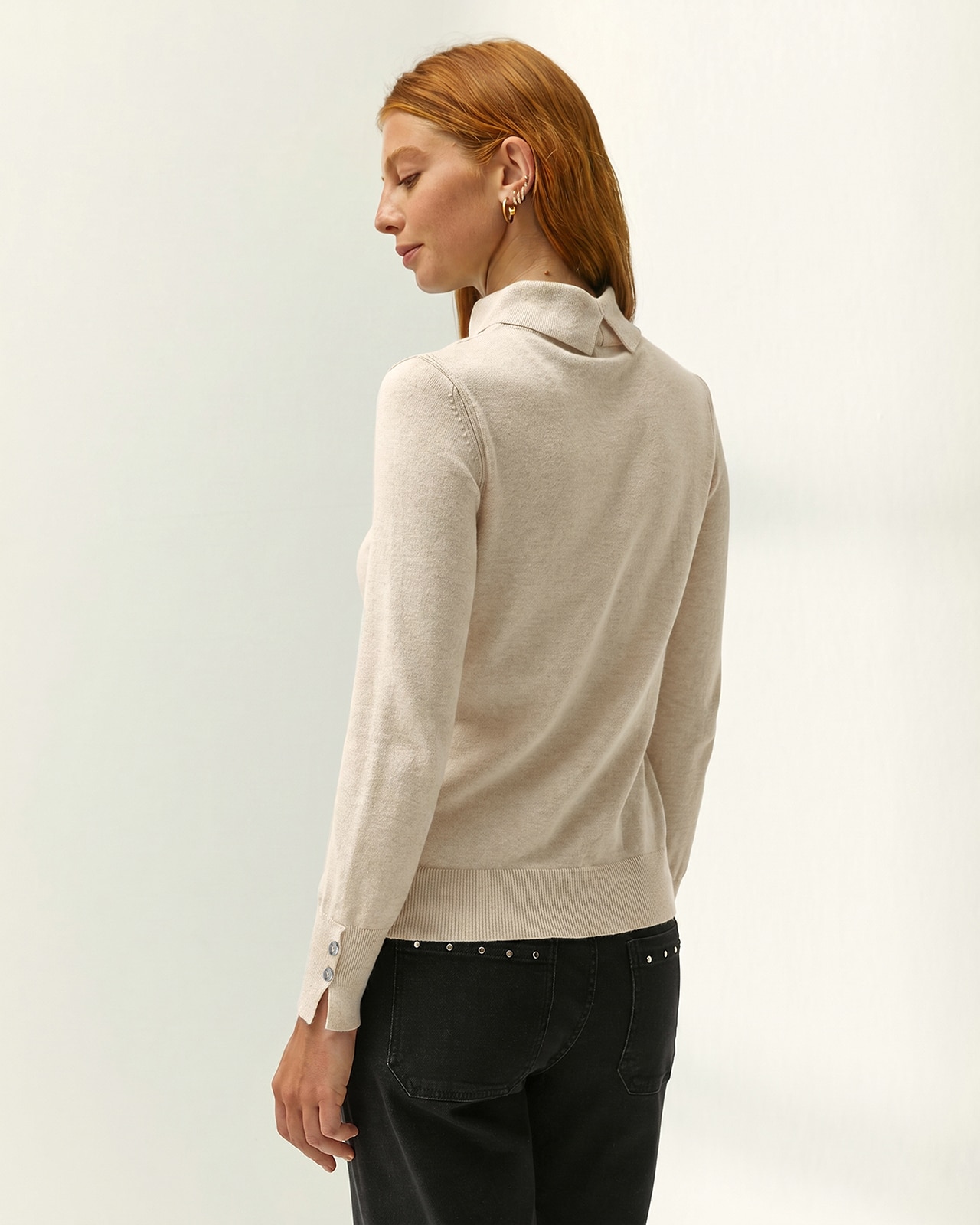 Jersey de mujer punto fino cuello alto - Paz Torras - Crudo Crudo-3
