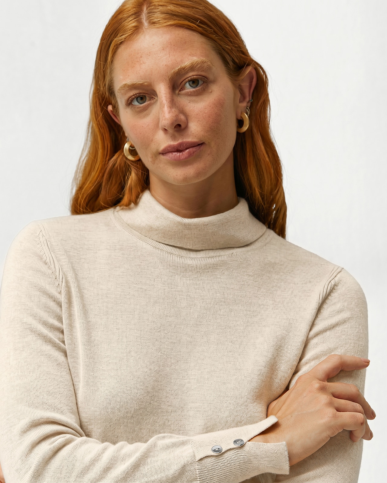 Jersey de mujer punto fino cuello alto - Paz Torras - Crudo Crudo-4