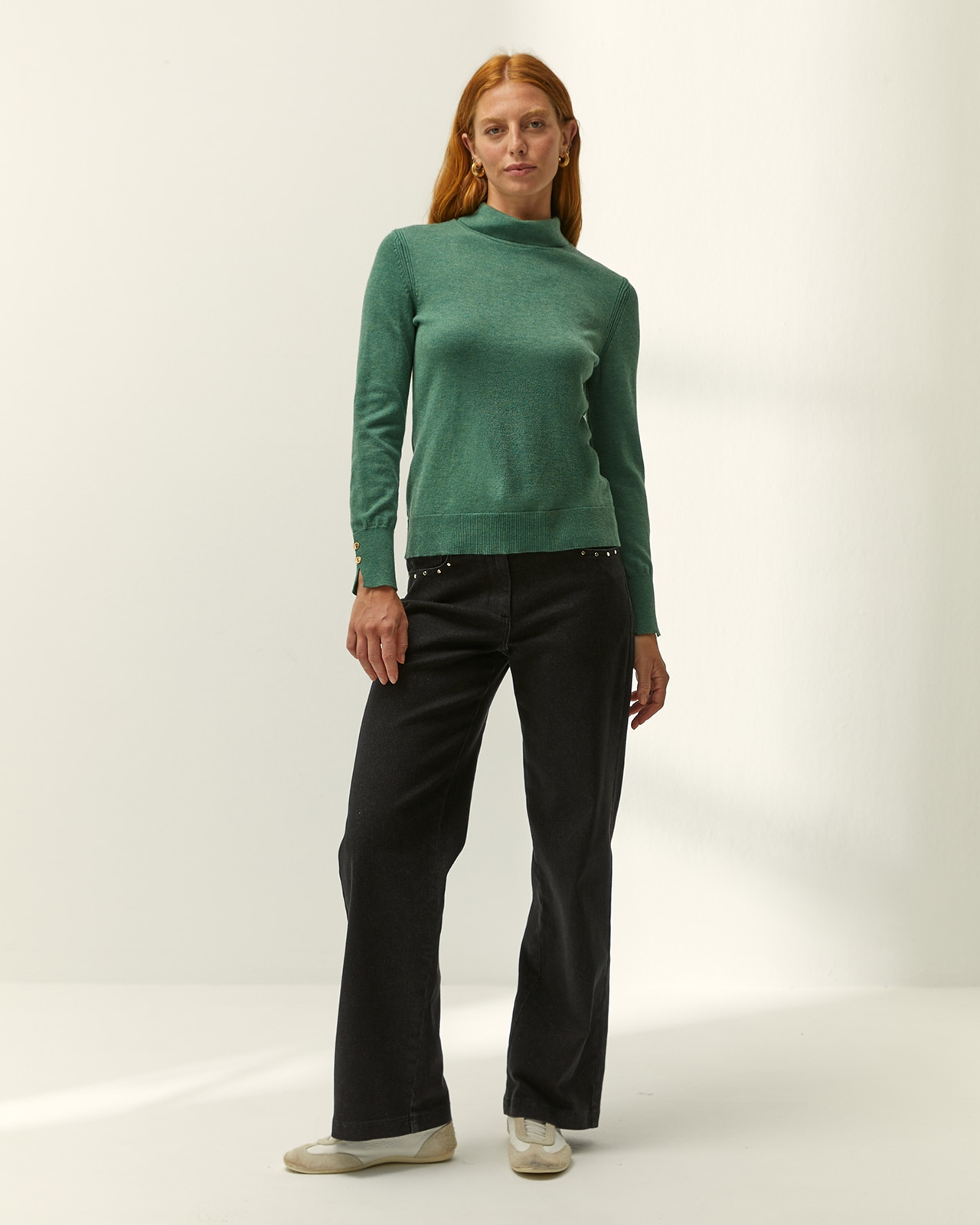 Jersey de mujer punto fino cuello alto - Paz Torras - Verde Verde-1