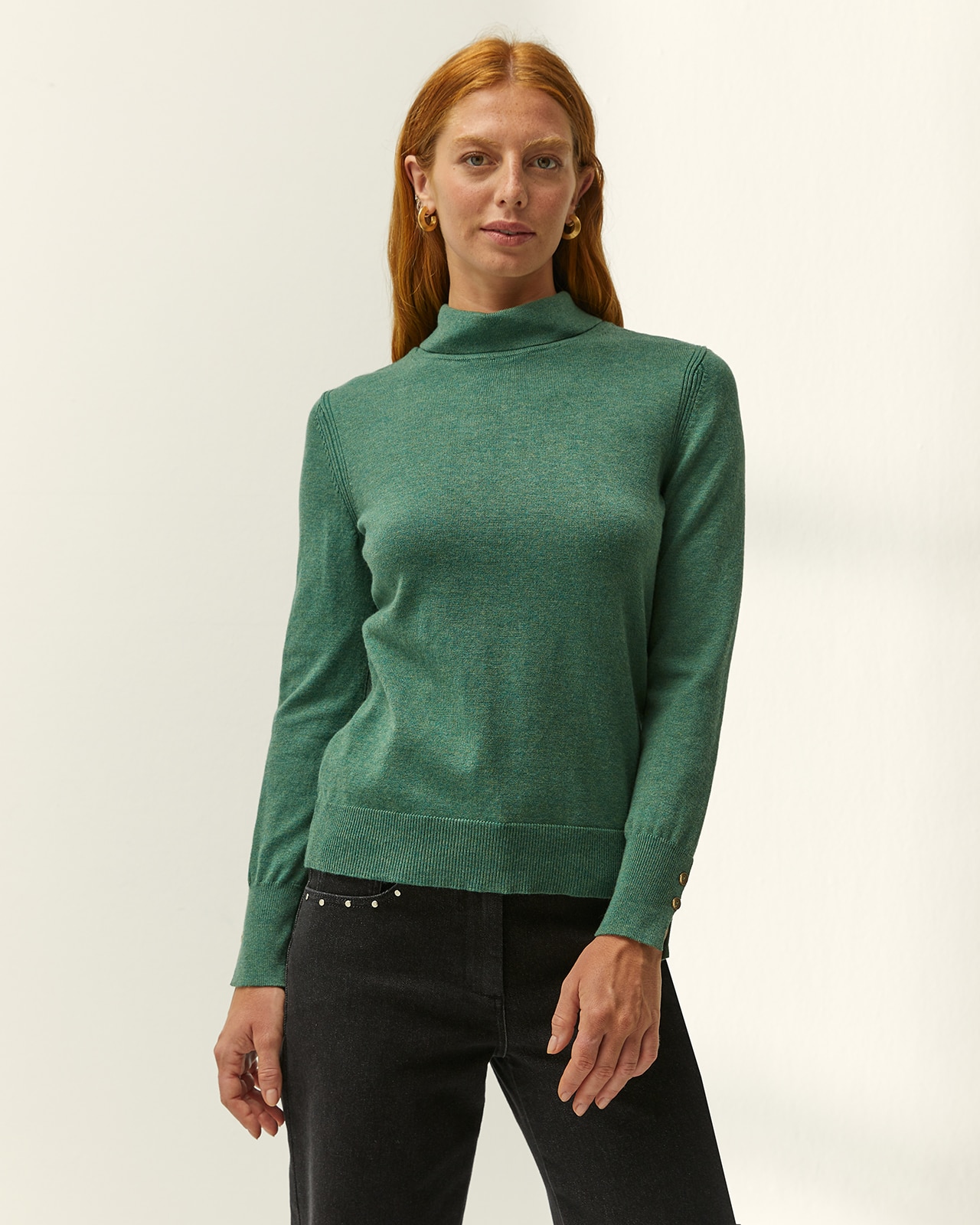 Jersey de mujer punto fino cuello alto - Paz Torras - Verde Verde-2