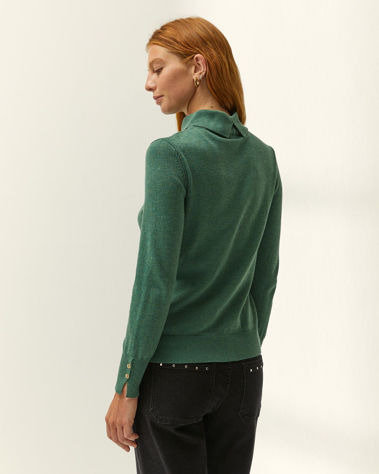 Jersey de mujer punto fino cuello alto - Paz Torras - Verde Verde-3