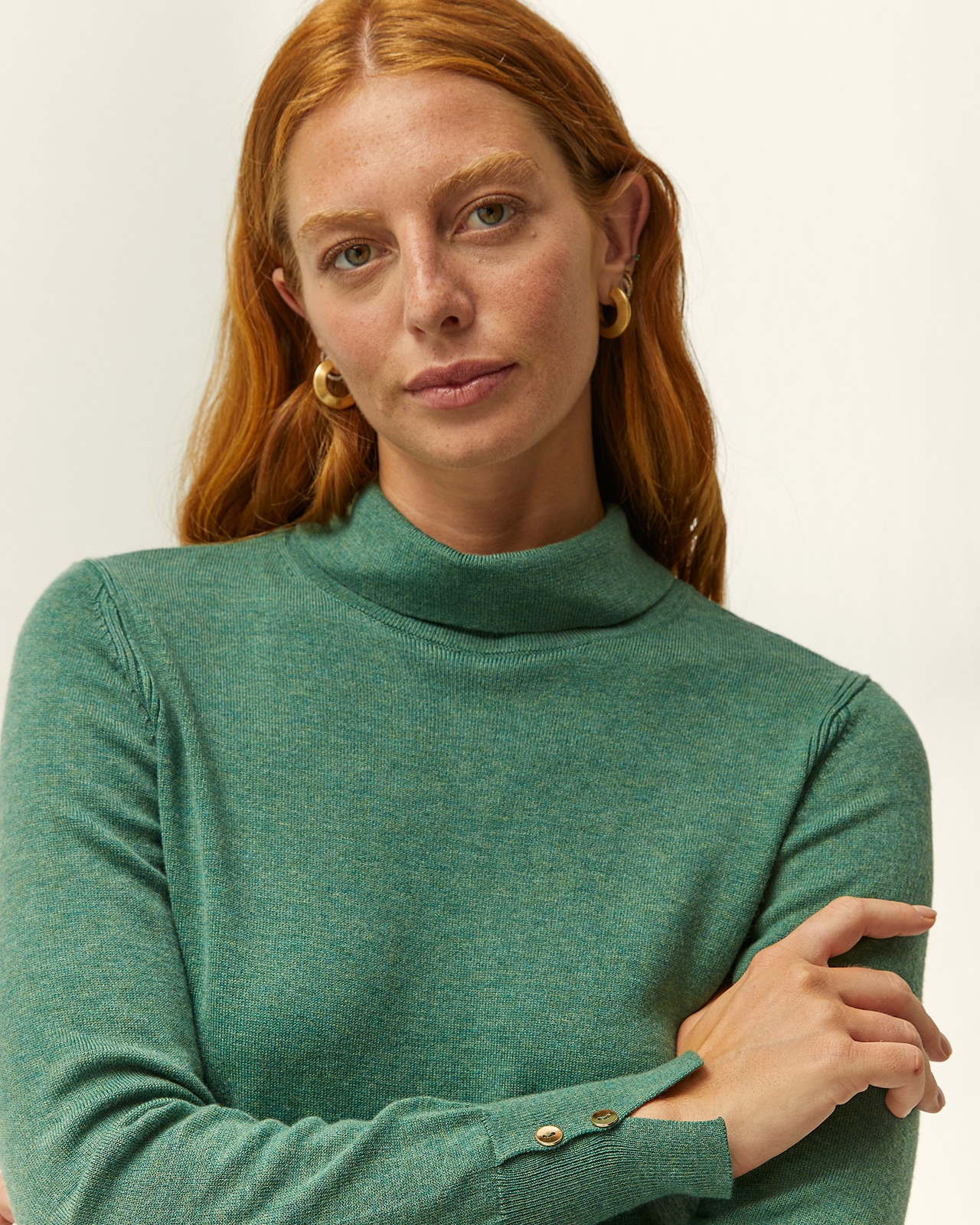 Jersey de mujer punto fino cuello alto - Paz Torras - Verde Verde-4