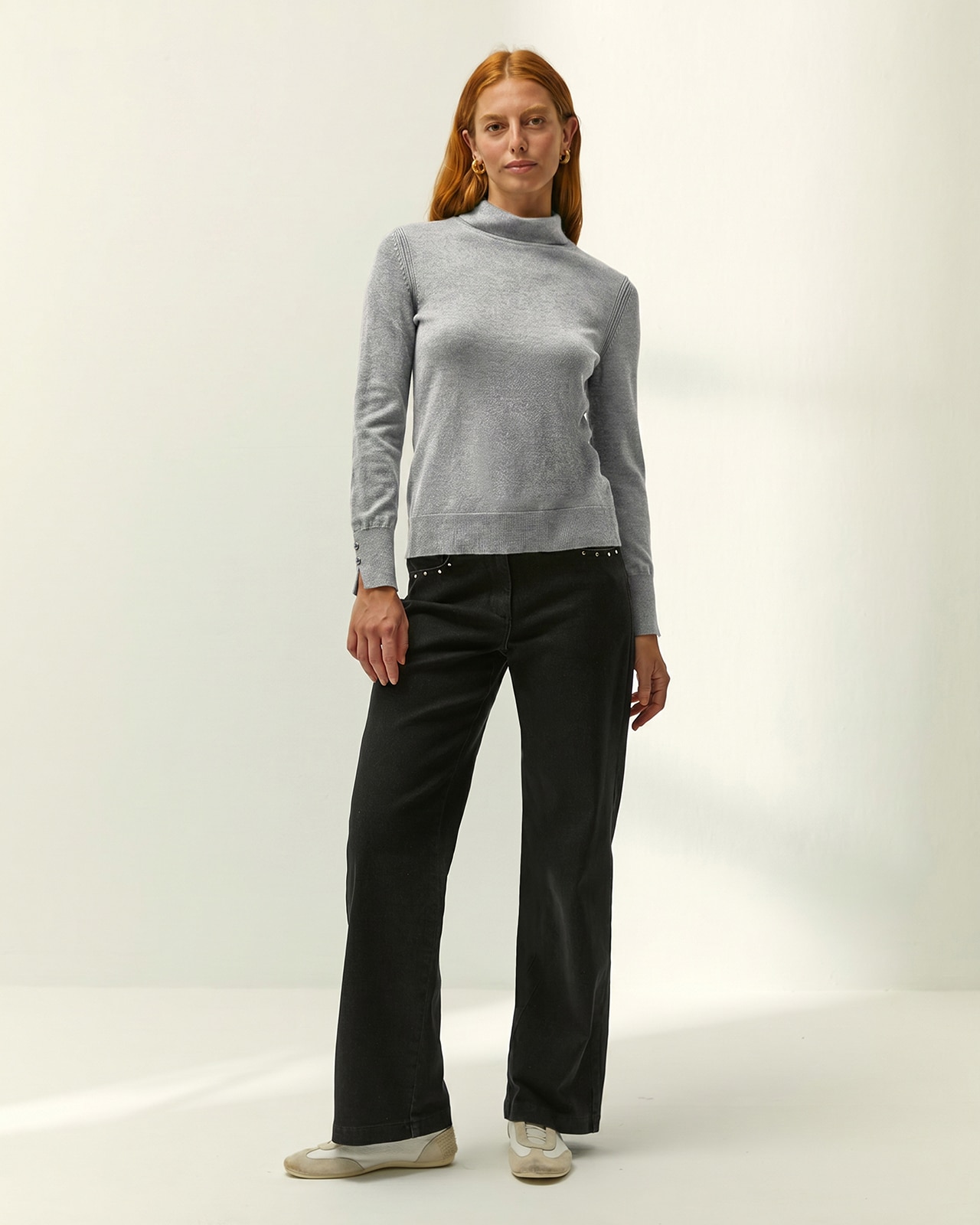 Jersey de mujer punto fino cuello alto - Paz Torras - Gris Gris-1