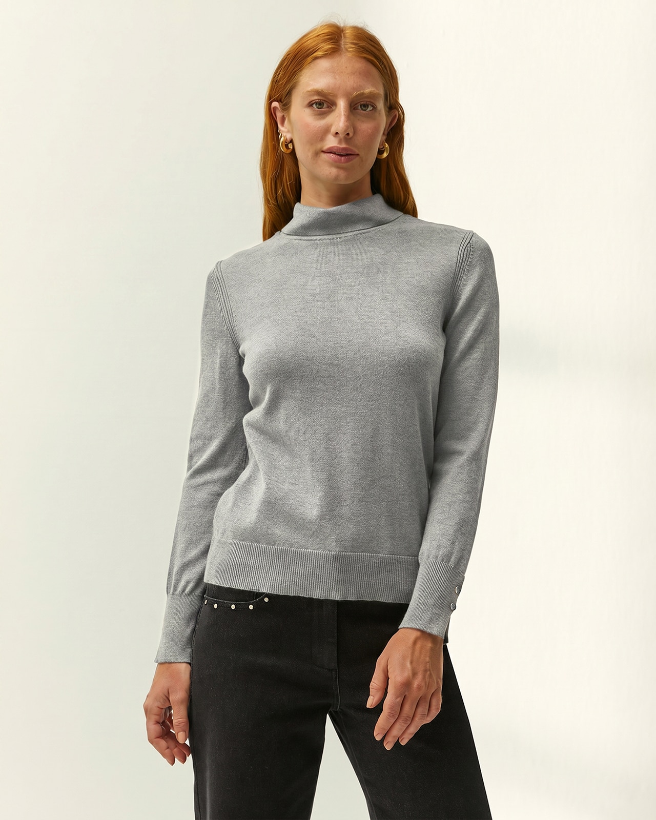 Jersey de mujer punto fino cuello alto - Paz Torras - Gris Gris-2