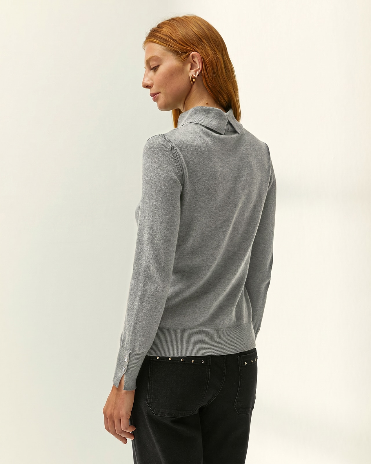 Jersey de mujer punto fino cuello alto - Paz Torras - Gris Gris-3