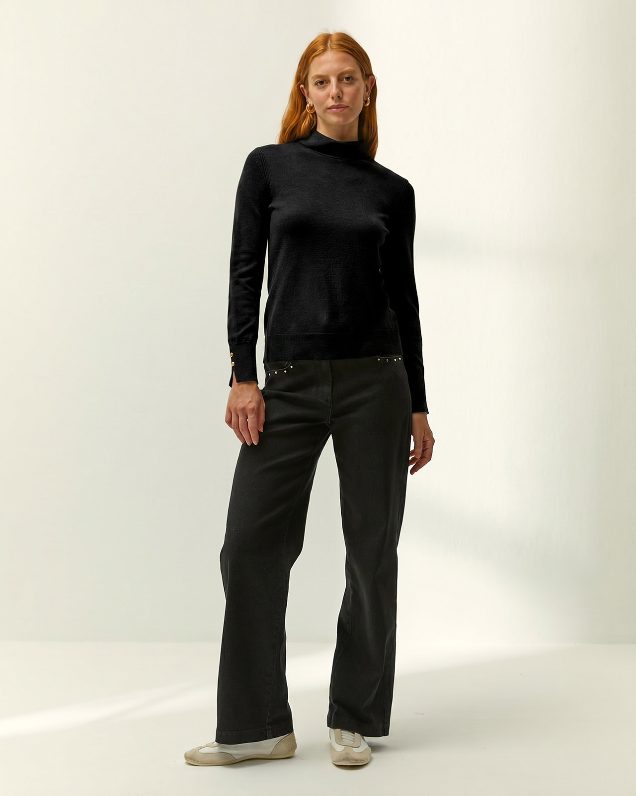 Jersey de mujer punto fino cuello alto - Paz Torras - Negro Negro-1